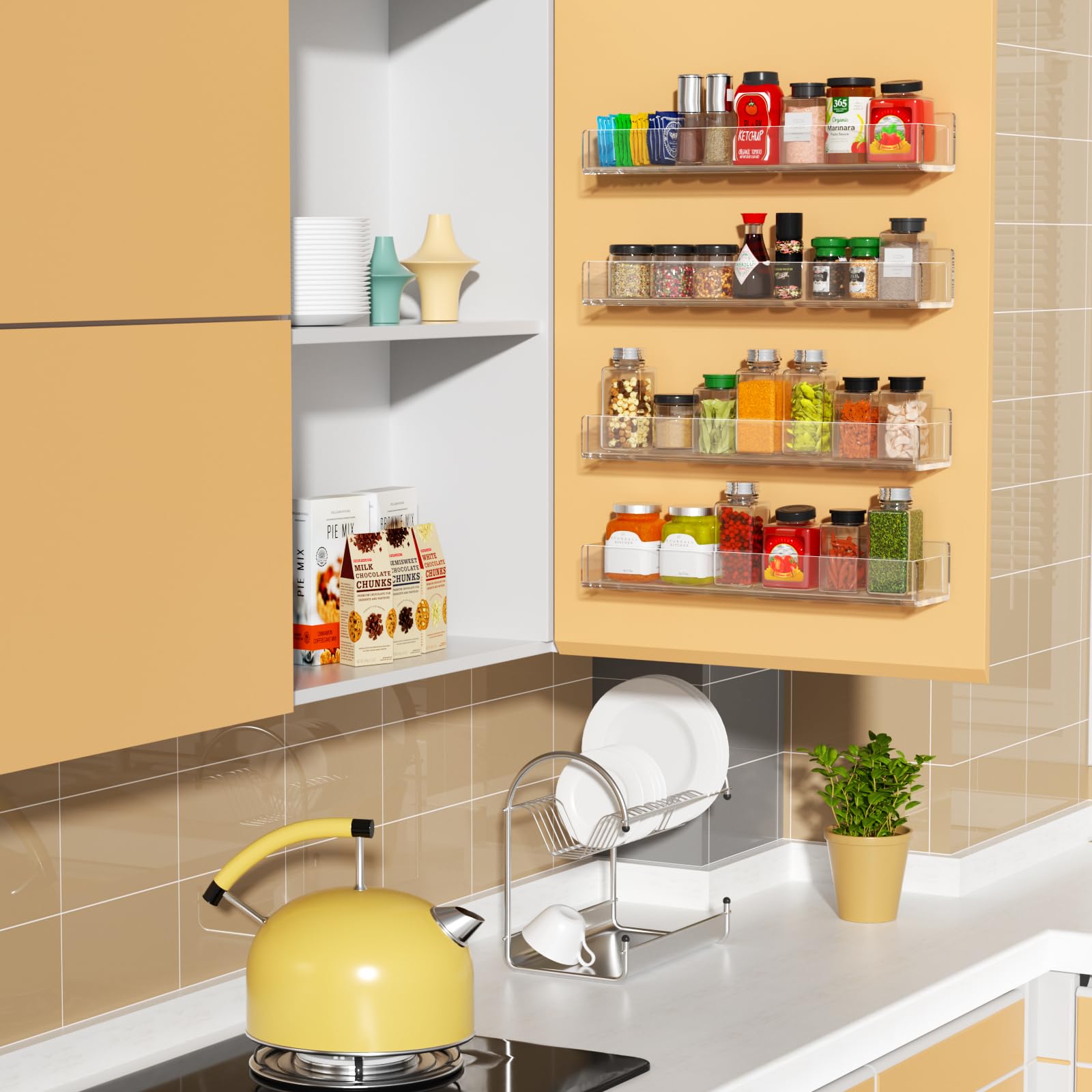 NIUBEE Wall Mounted Spice Rack Organizer,3 Pack Clear Acrylic Spice Shelf Storage Holder,Hanging Seasoning Rack Organizer for Wa