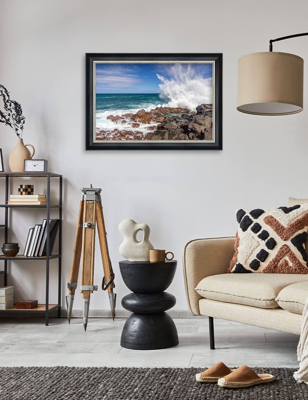 Ipic - Waves Crashing At Queen'S Bath Personalized Framed Wall Art With Names And Date On, Giclee Prints Framed With Solid Wood,