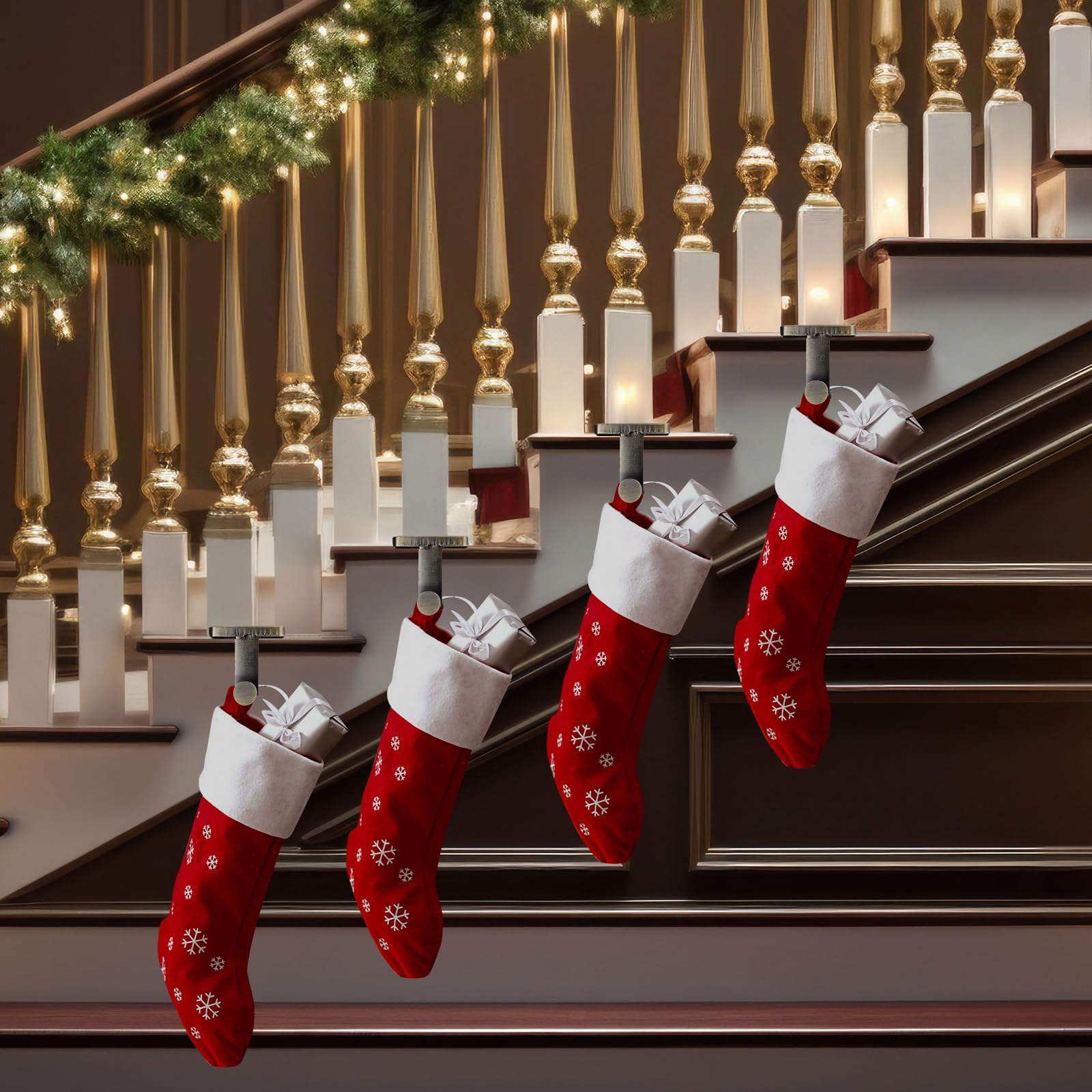 Landhoow Christmas Stocking Holder Christmas Stocking Hanger for Mantel Heavy Duty Xmas Hook with Non Slip Protective Pad Mantel