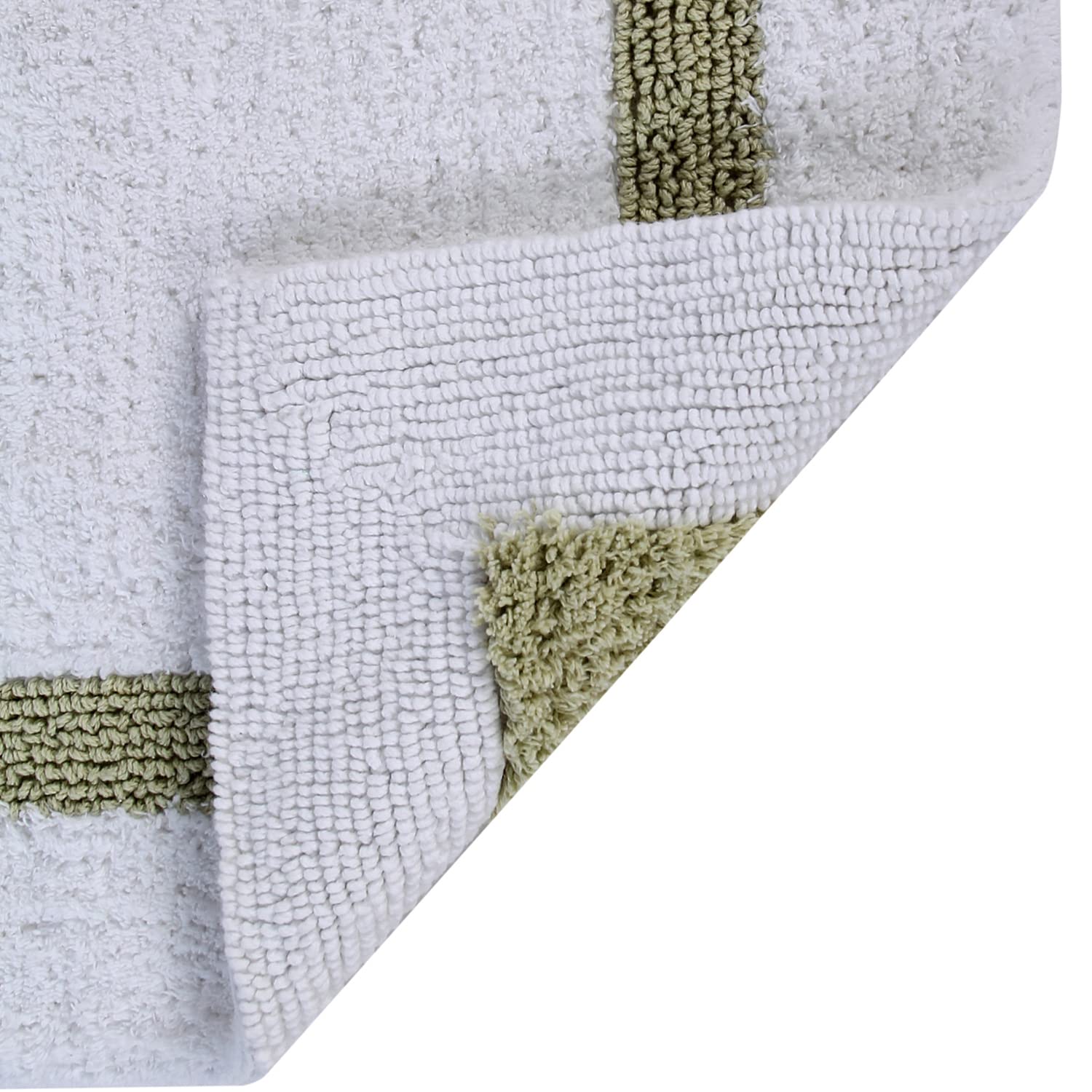 Better Trends 100% Cotton Hotel Collection Bath Mats  White & Sage Bath Mat - Tufted  Reversible & Absorbent & Machine Washable Bath Mats Runner for Tub  Shower  and Bath Room  20'' x 60''