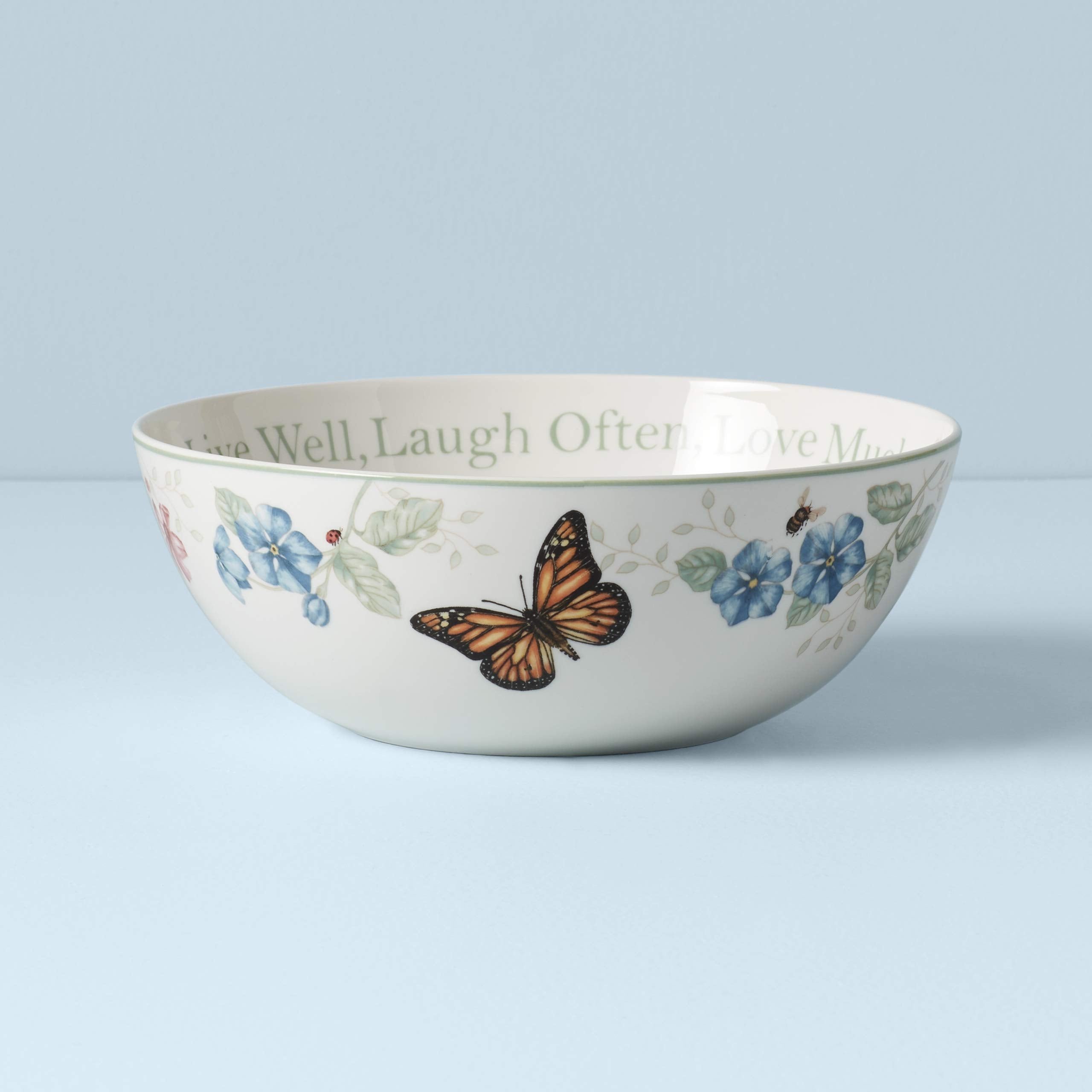 Lenox Butterfly Meadow Live Well, Laugh Often, Love Much Serving Bowl, White -