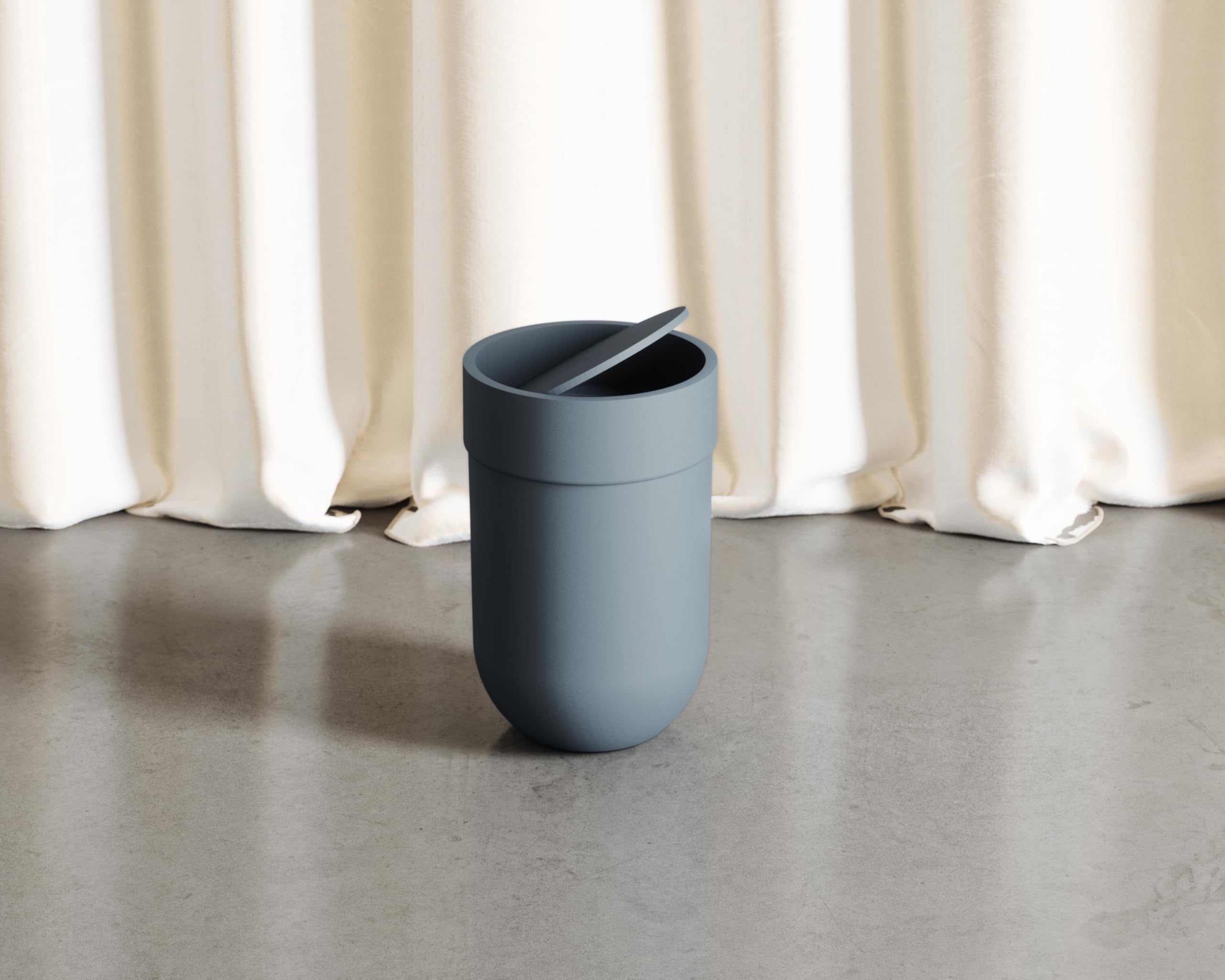Umbra Touch Trash Can - Small Slate Blue Plastic Waste Basket with Lid, Model 023269-1050