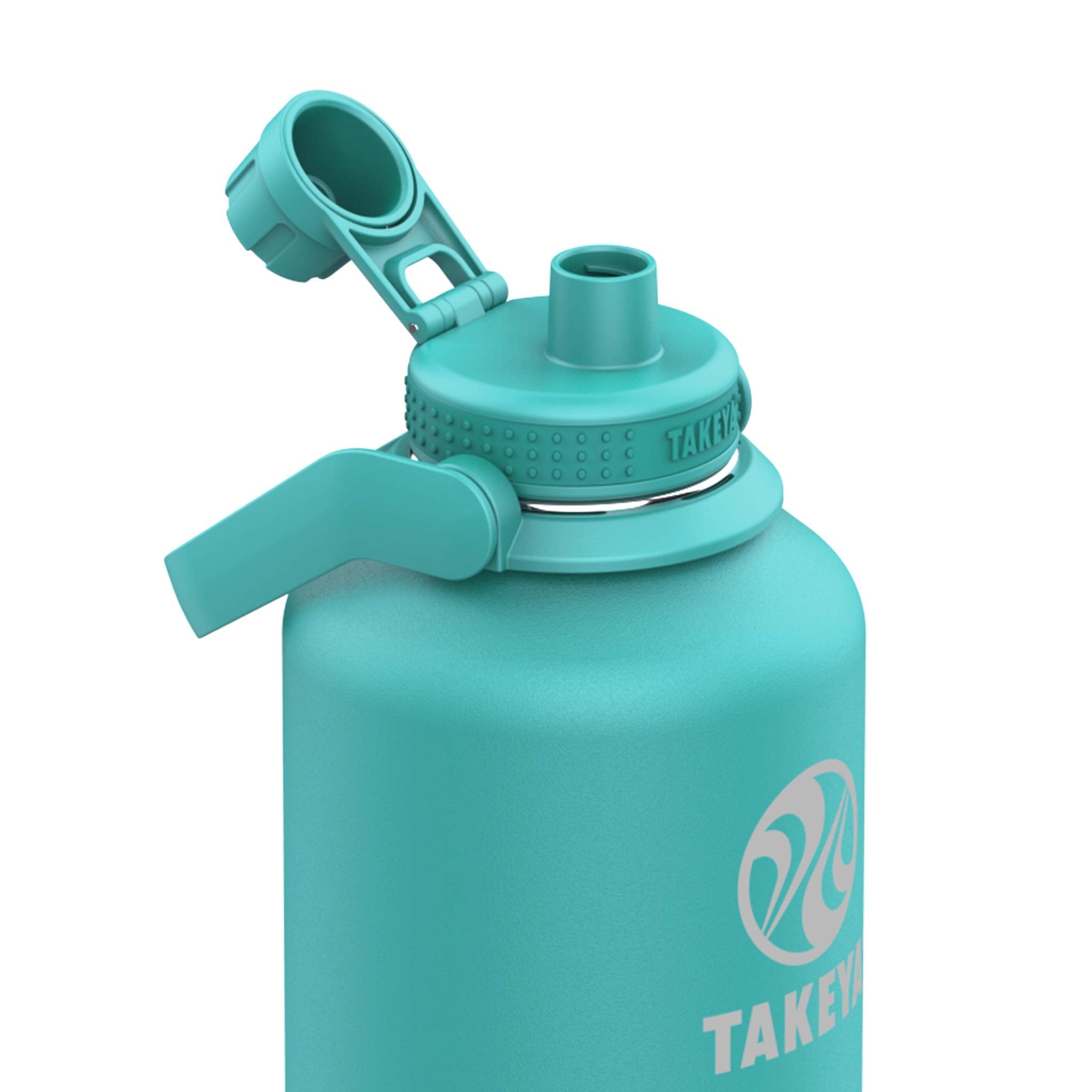 Takeya Pickleball Stainless Steel Insulated Water Bottle With Choice Of Lid And Carry Handle, 64 Ounce, Dropshot Teal