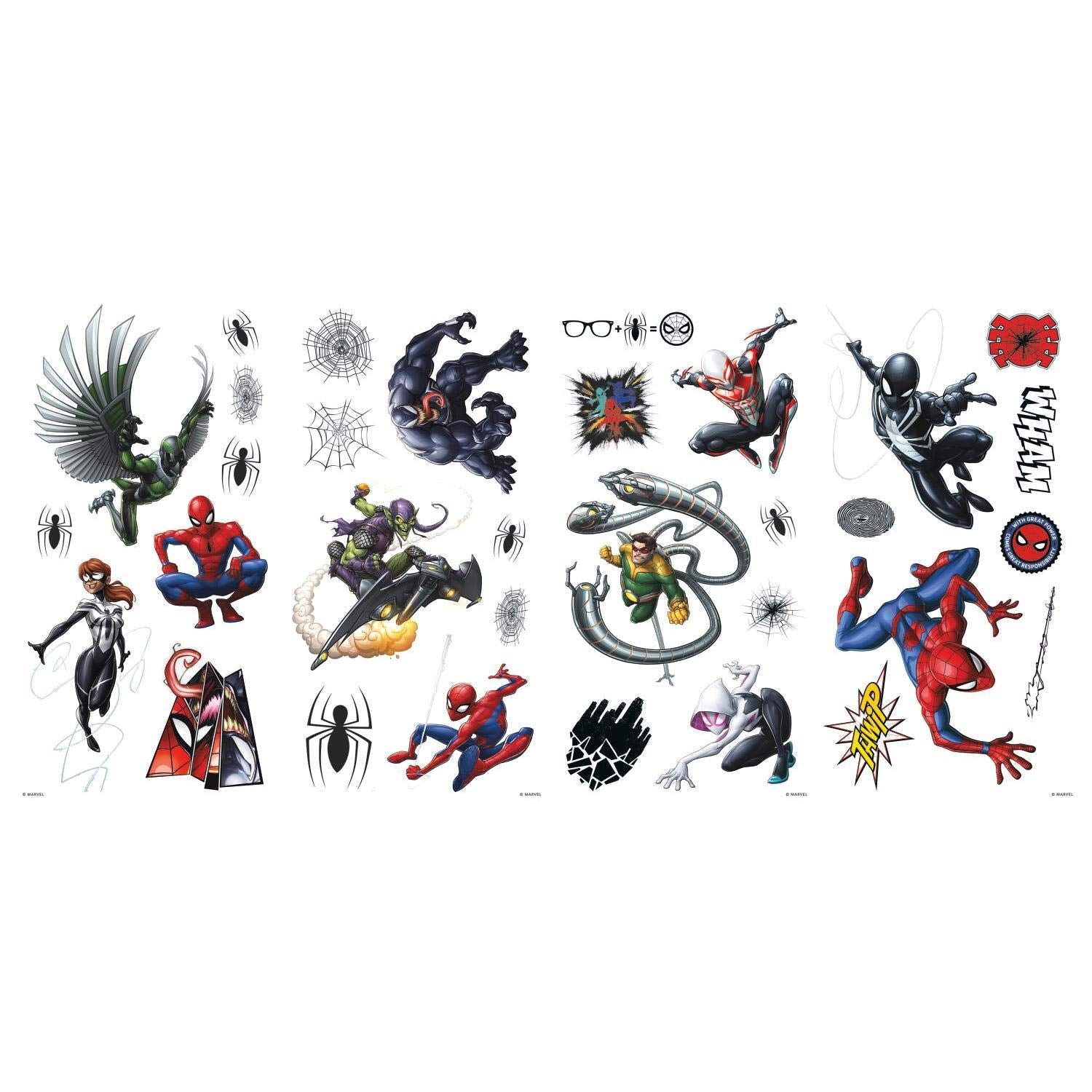 Roommates Rmk4233Scs Spider-Man Favorite Characters Peel And Stick, 32 Wall Decals, Black, Red, Blue