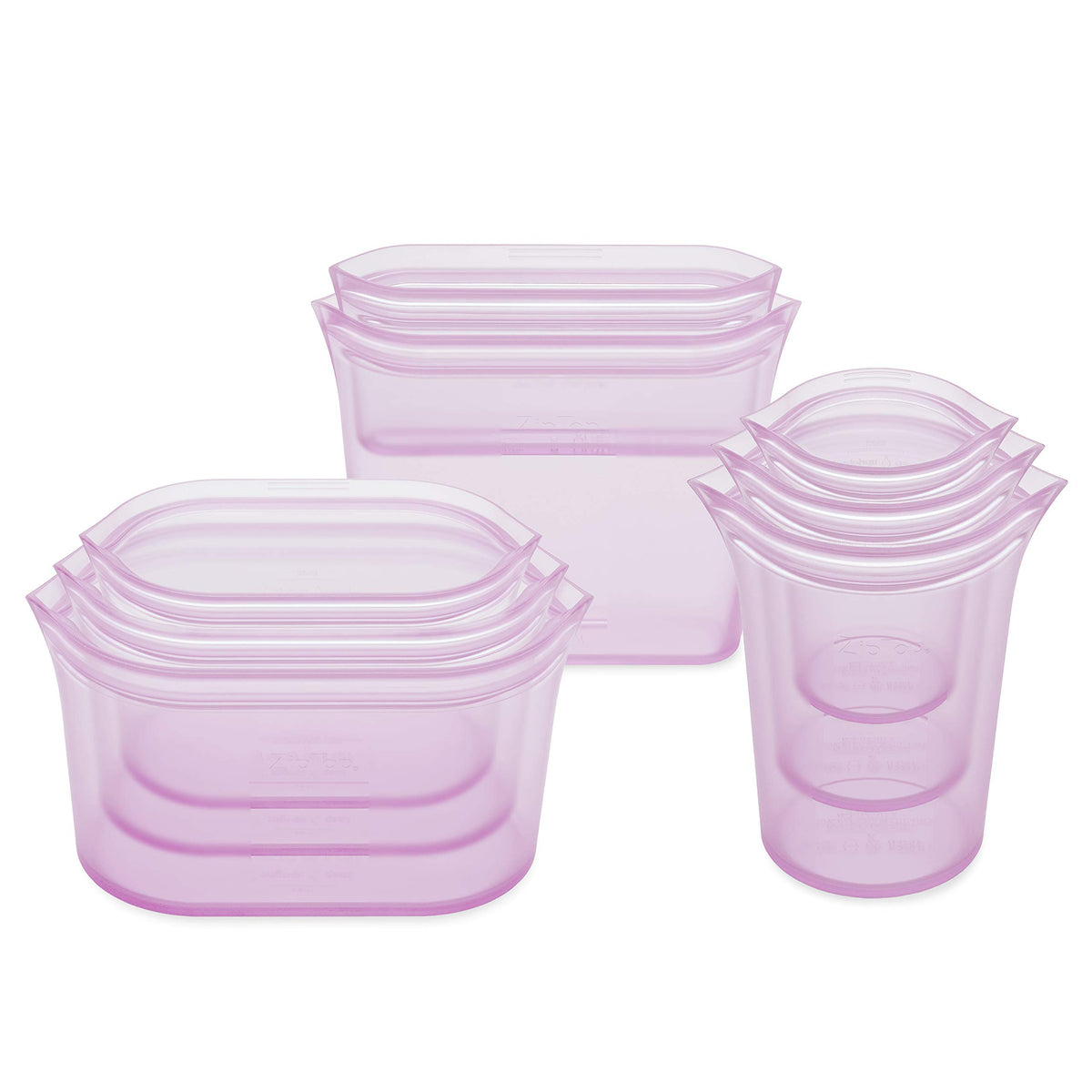 Zip Top Reusable Food Storage Bags | Full Set Of 8 [Lavender] | Silicone Meal Prep Container | Microwave, Dishwasher And Freezer