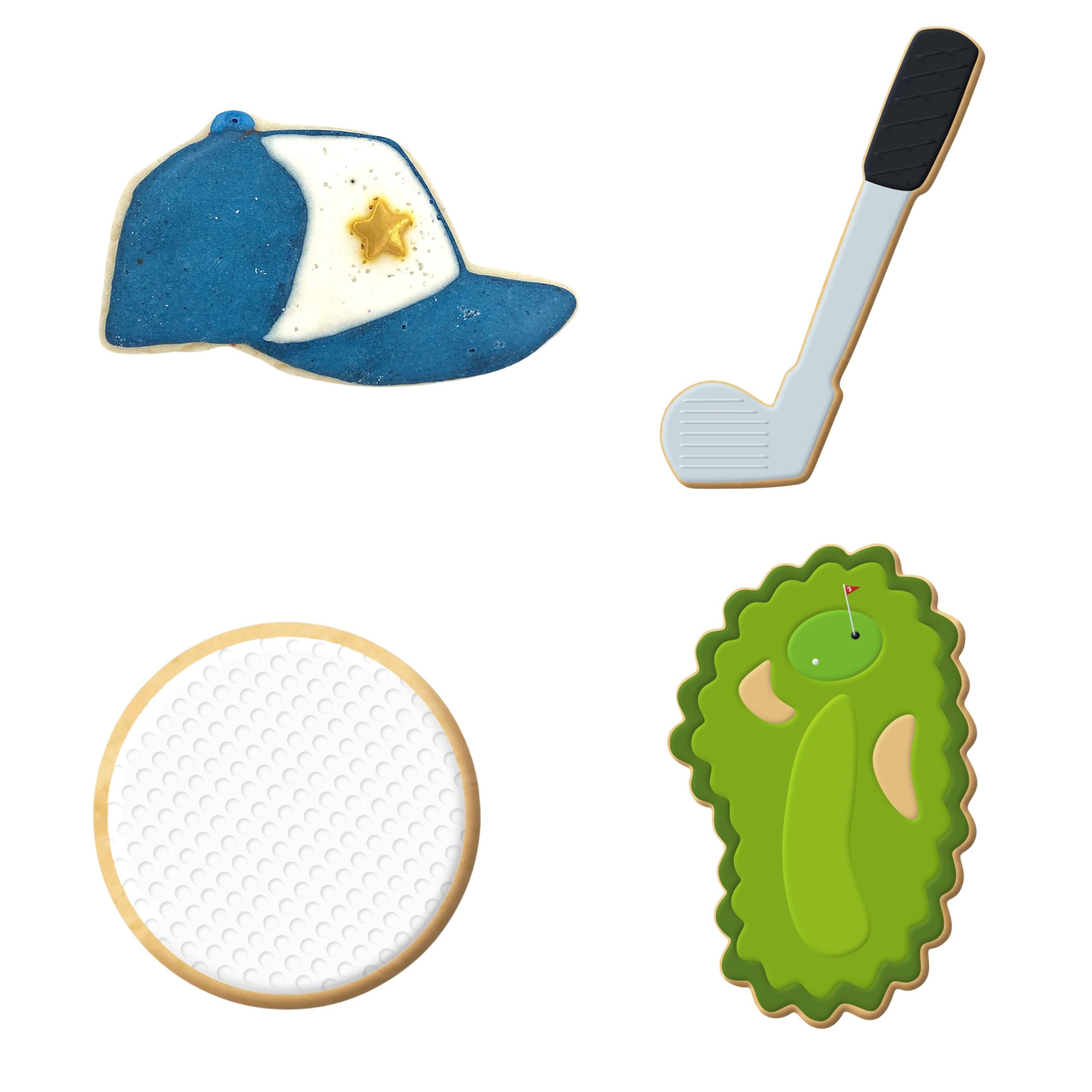 Foose Brand Golf Cookie Cutter 4 Pc Set - Golf Club, Round Ball, Golf Cap, Golf Green Cookie Cutters Hand Made In The Usa From T