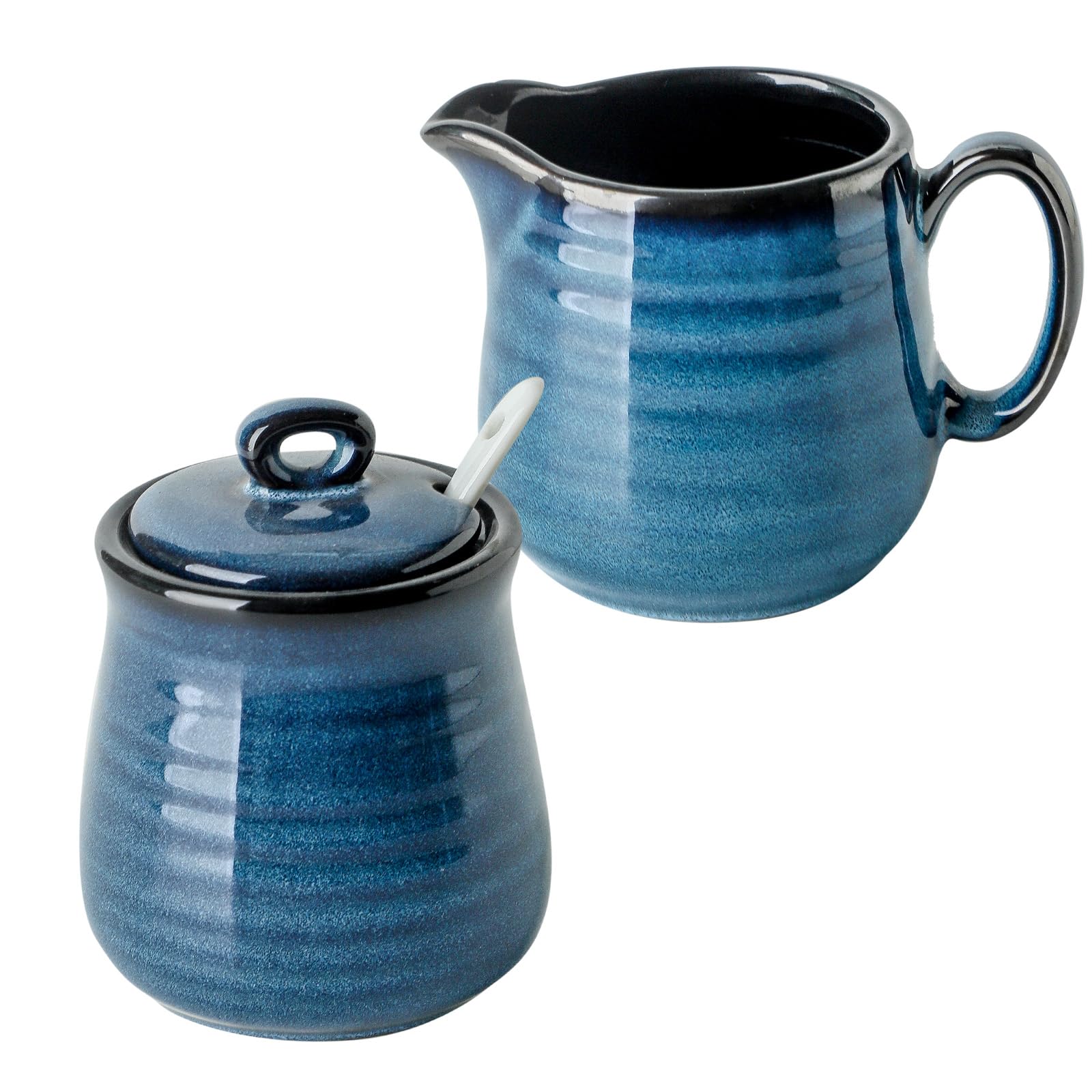 Glowworm Porcelain Sugar And Creamer Set, 11 Ounce Sugar Bowl,10 Ounce Cream Pitcher, Sugar Set With Lid & Spoon, Coffee Serving