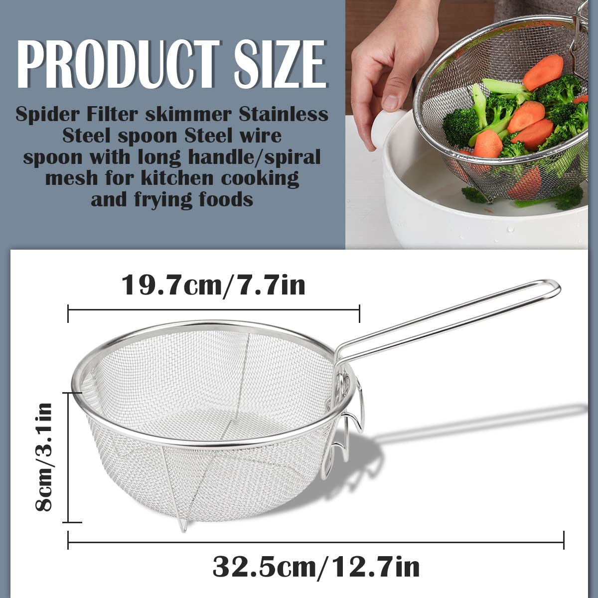 Stainless Steel Drain Basket, Multifunctional Foldable Deep Fry Basket - Round Wire Mesh French Chip Frying Serving Food Present