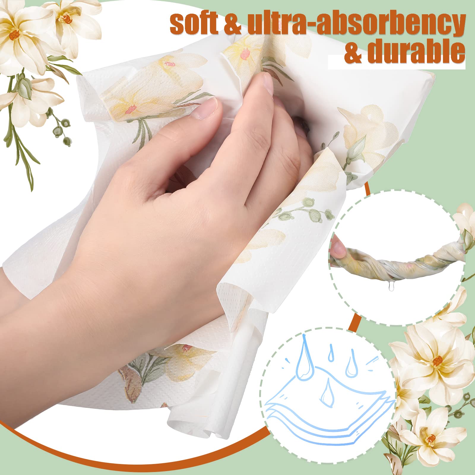 Hotop 200 Pcs Floral Paper Napkins Bulk Fall Thanksgiving Napkin Paper Guest Towels Disposable Bathroom 2 Ply Bathroom Disposabl