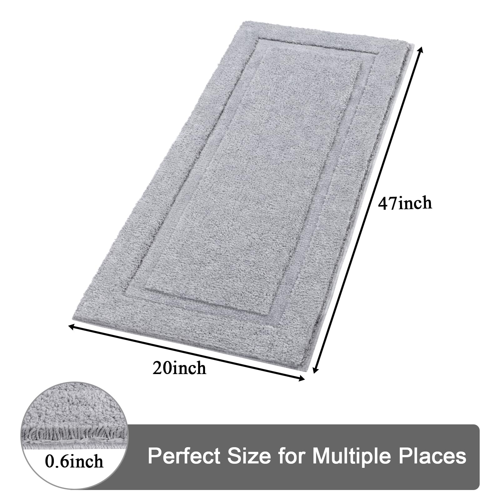 SHACOS Super Soft Bathroom Runner Rug 20''x47'' Long Bathroom Rugs Non Slip Bath Mat Microfiber Shaggy Bath Rug for Bathroom Floor Washable (20''x47'' Gray)