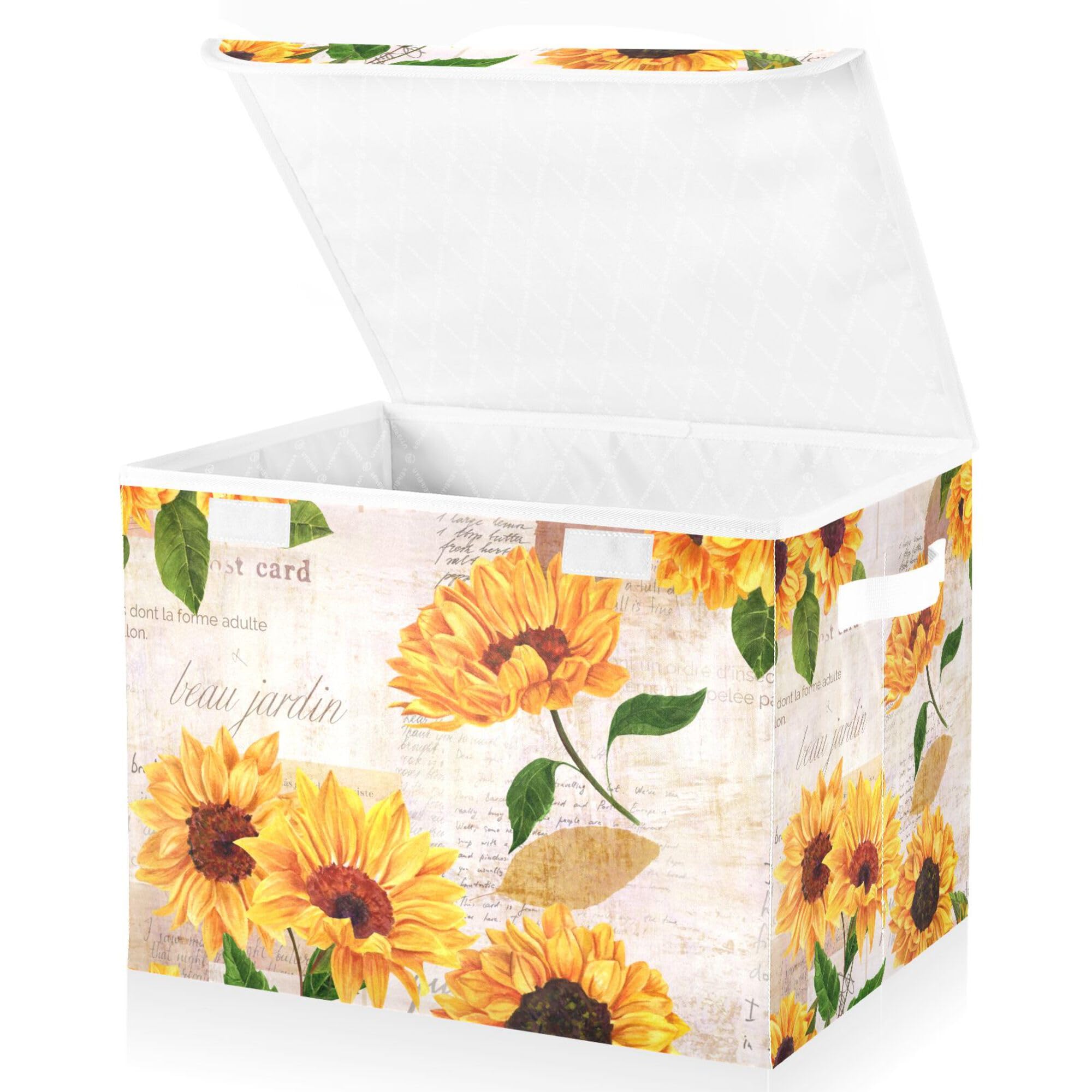 Xigua Yellow Sunflower Storage Bins With Lids And Carrying Handle,Foldable Storage Boxes Organizer Containers Baskets Cube With