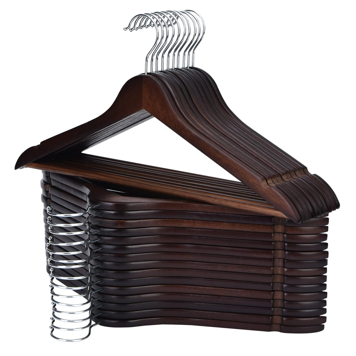 Edergoo Wooden Hangers 30 Pack, Slim Hangers Wood With Non Slip Pants Bar, Smooth Finish Wooden Suit Hangers, Walnut