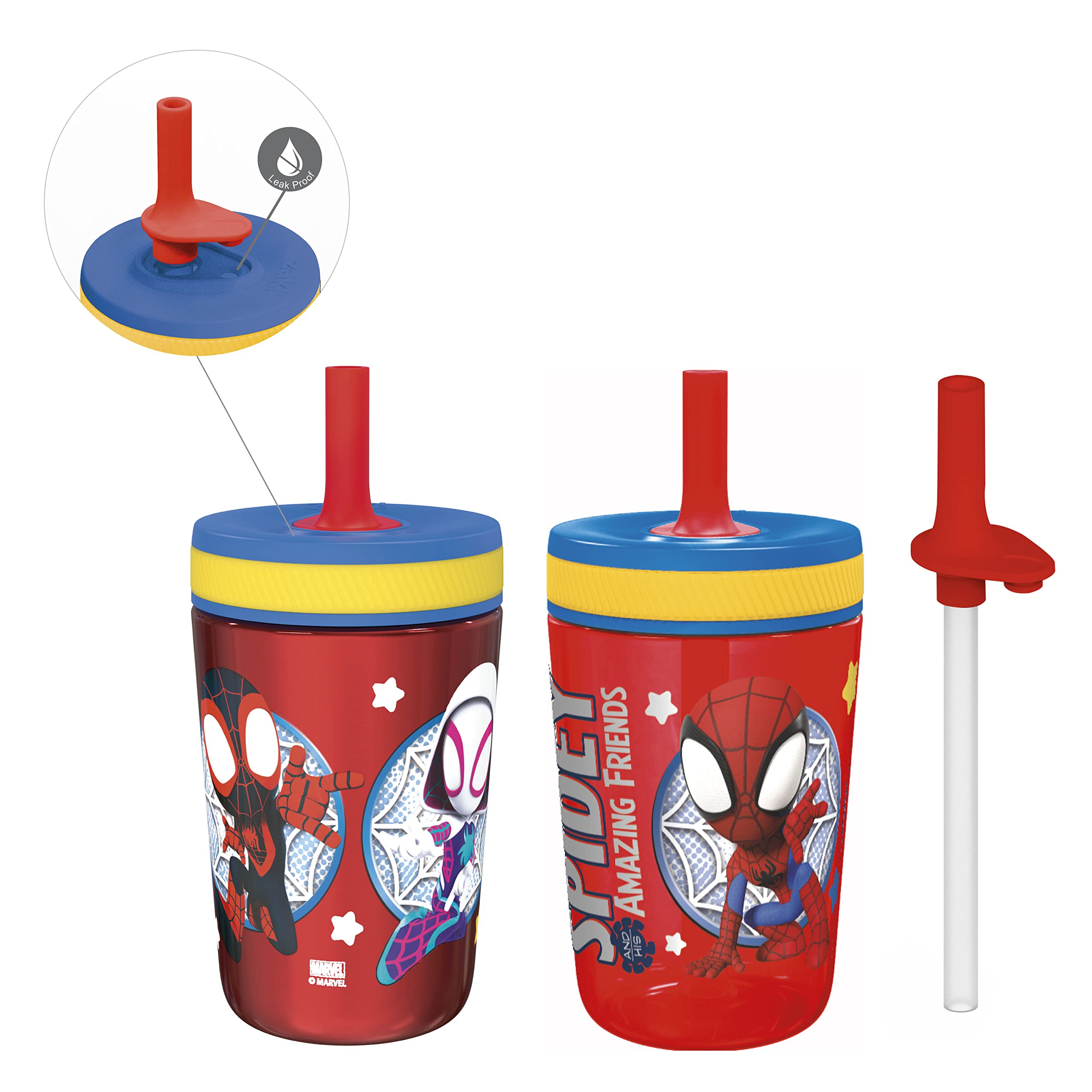 Zak Designs Spidey and His Amazing Friends Kelso Tumbler Set, LeakProof ScrewOn Lid with Straw, Bundle for Kids Includes Plast