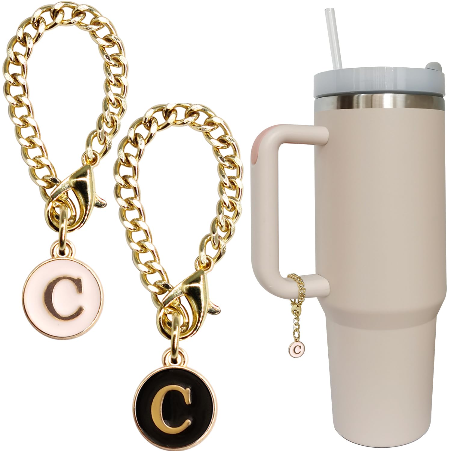 Wabogove Letter Charm Accessories for Stanley Cup 2PCS Initial Name ID Personalized Handle Charm for Stanley Tumbler (C)