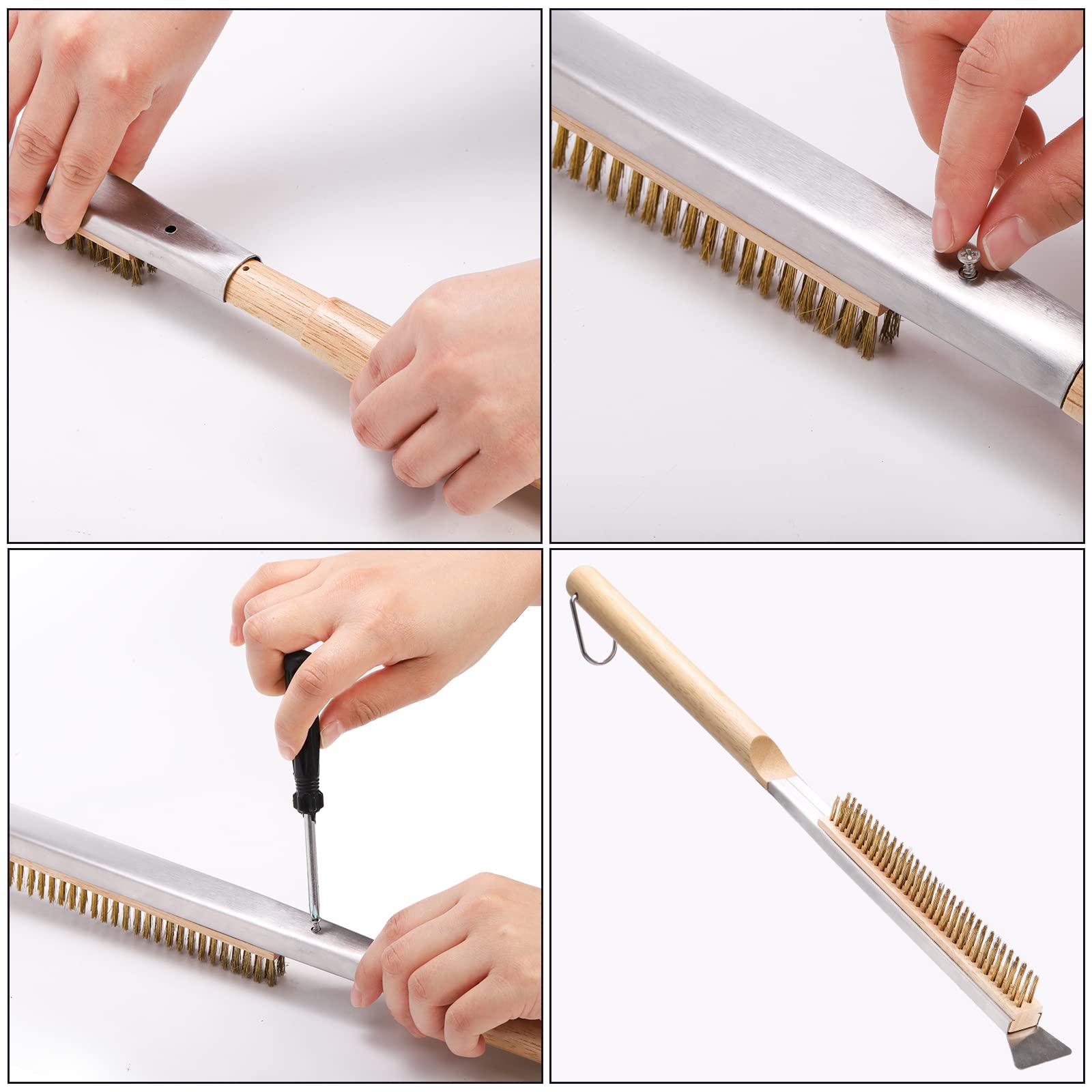 Zeayea 21 Inch Pizza Oven Brush With Scraper, Brass Bristles For Pizza Oven, Copper Wire Pizza Stone Cleaning Brush For Bbq Gril