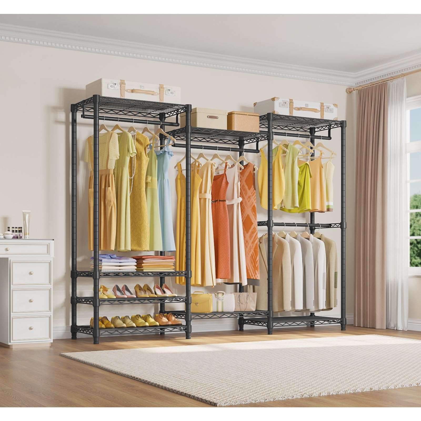 VIPEK V5 Portable Closet Wardrobe Heavy Duty Clothes Rack  Freestanding Clothing Rack with 4 Hang Rods & 8 Shelves  Adjustable Closet Rack  68.9 '' L x 15.7 '' W x 76.4 '' H  Max Load 800LBS  Black