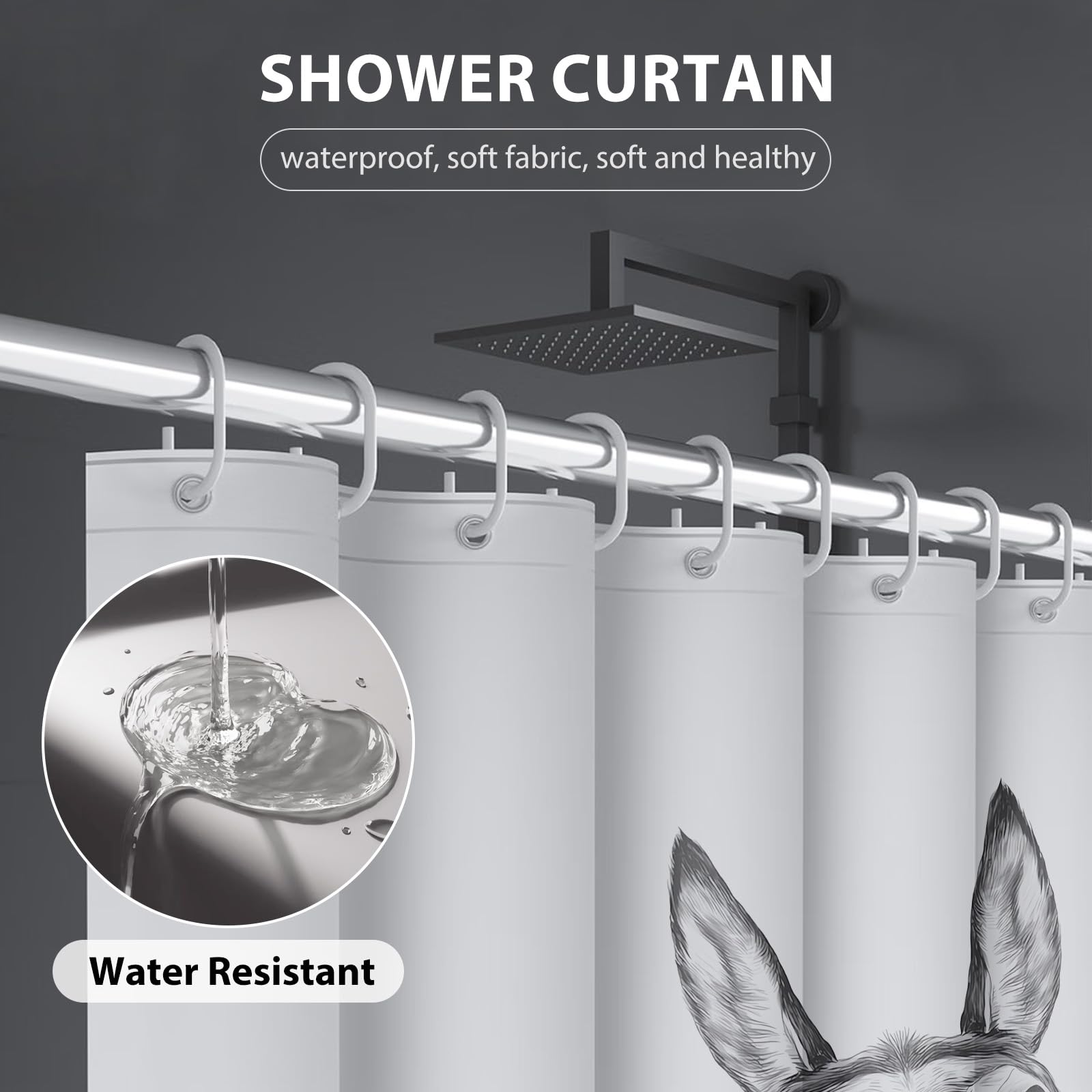 Mahrokh Funny Donkey Shower Curtain Waterproof Fabric Shower Curtain Set Washable Farmhouse Bathroom Decor Bath Curtains With 12