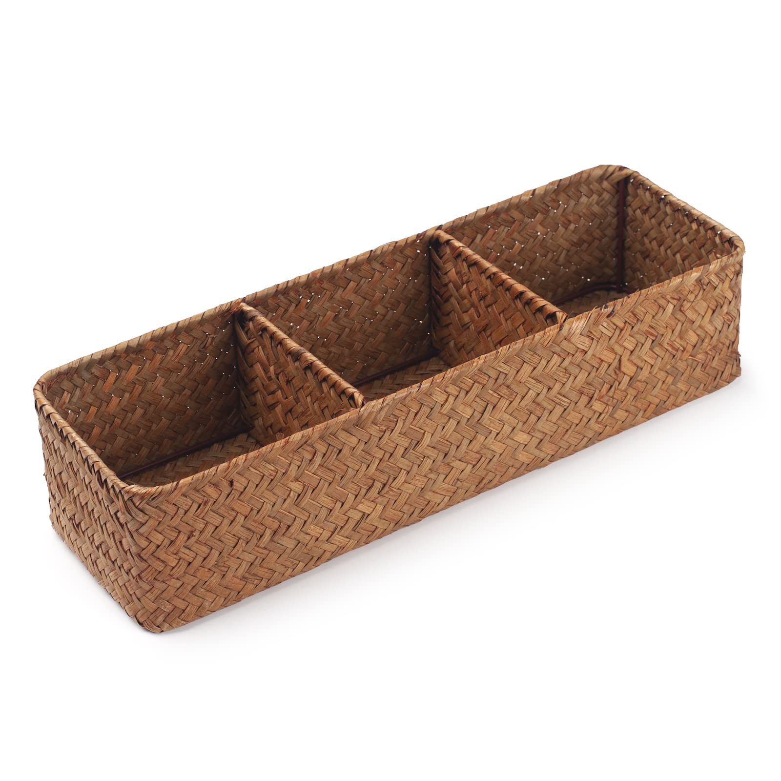 Seagrass Storage Basket Woven Shelf Baskets For Bathroom Vanity Dresser Organizer 14.6Inch X 4.7Inch X 3.1Inch