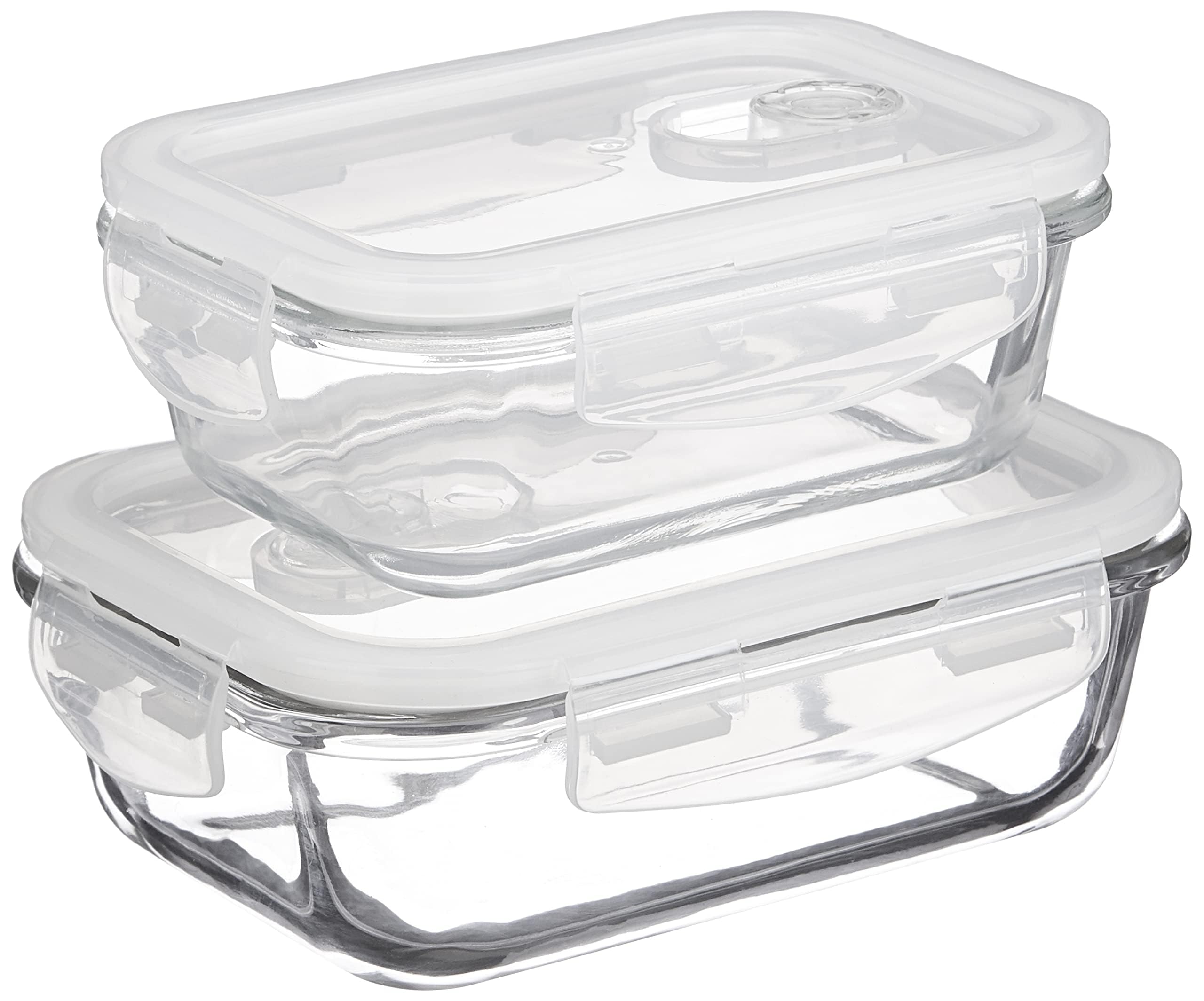 Amazon Brand - Solimo Glass Containers With Air-Vent Lids, Rectangle, Combo Set (370 + 600 Ml) | Transparent