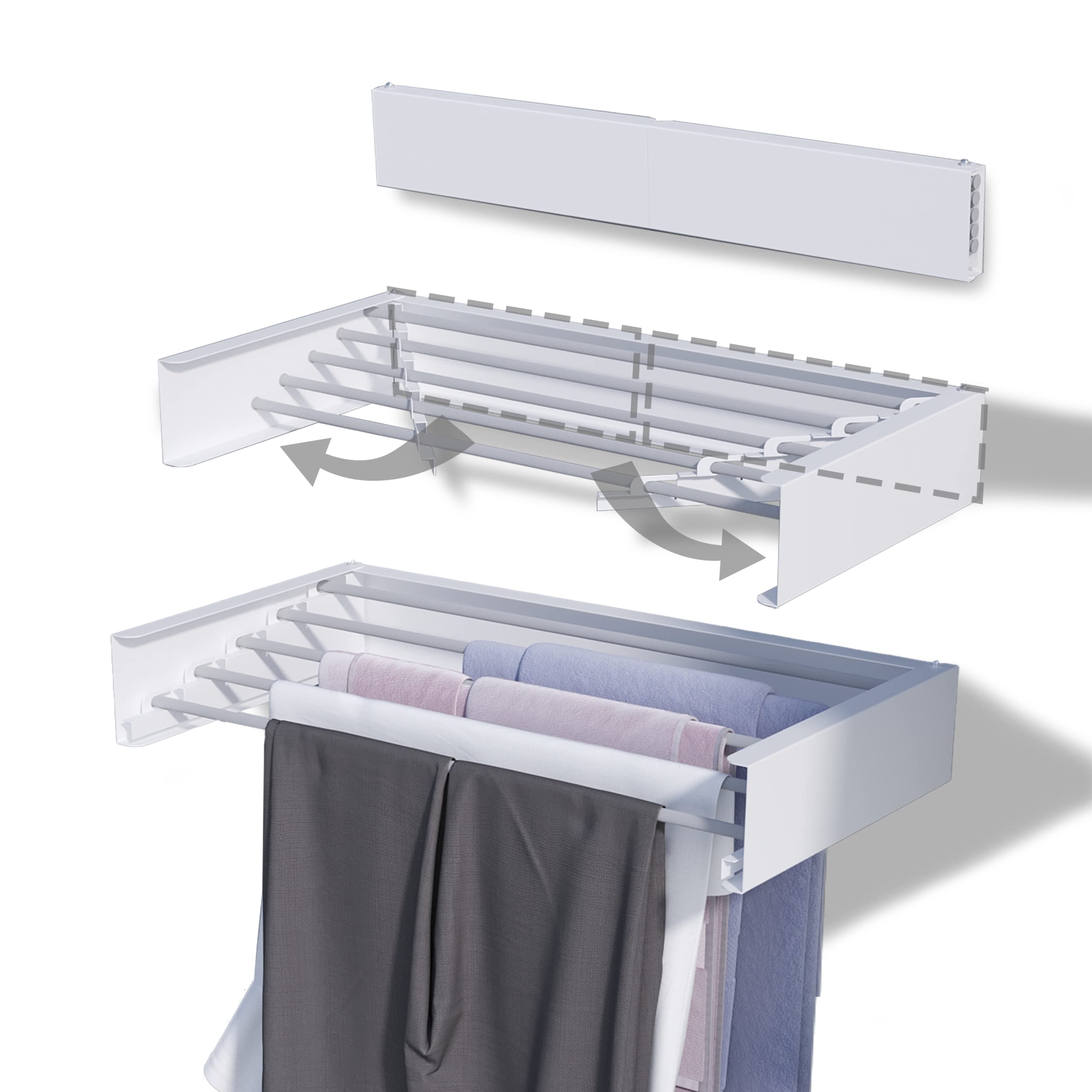 Tco Adventures Clothes Laundry Drying Rack 27'' Wide - Medium  An Elegant Wall-Mounted Hanger  Folding Stainless Steel Collapsib