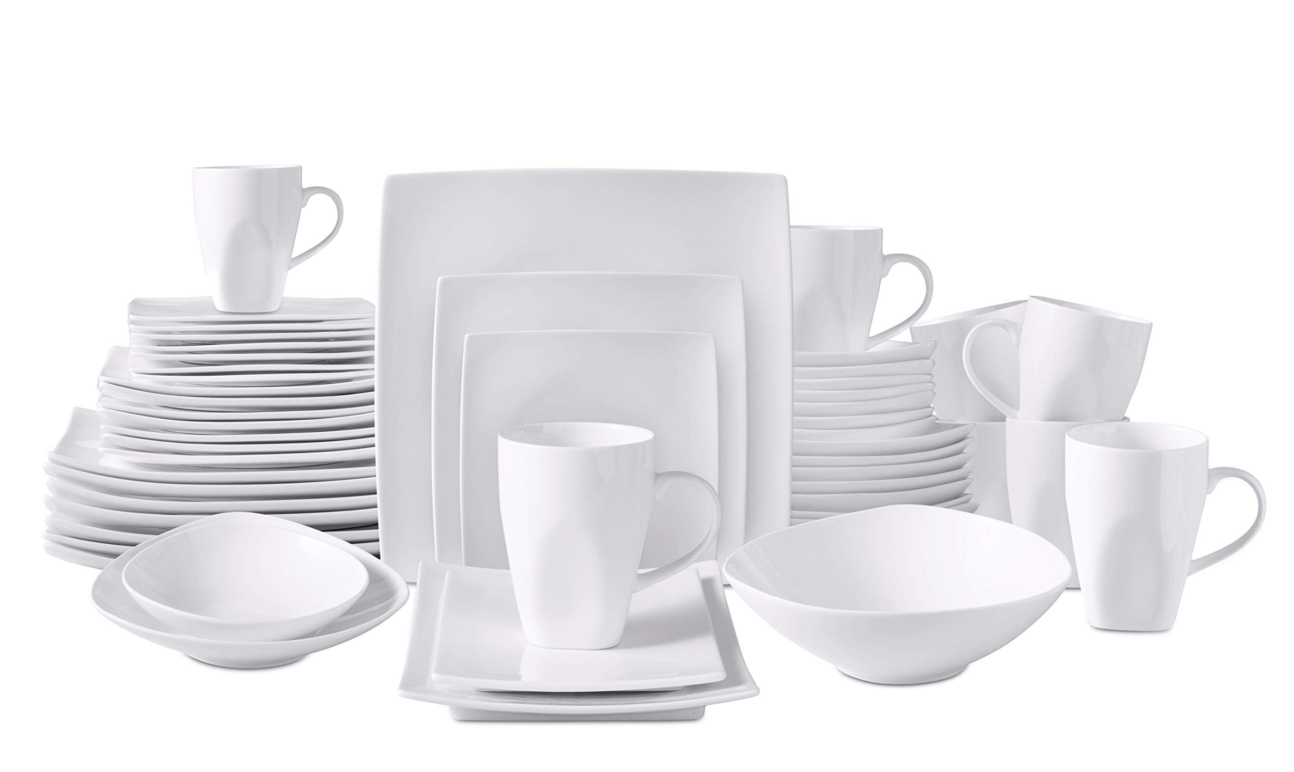 HomeVss, Bone China Square Shape, Elegance White 51pc Dinnerware Set