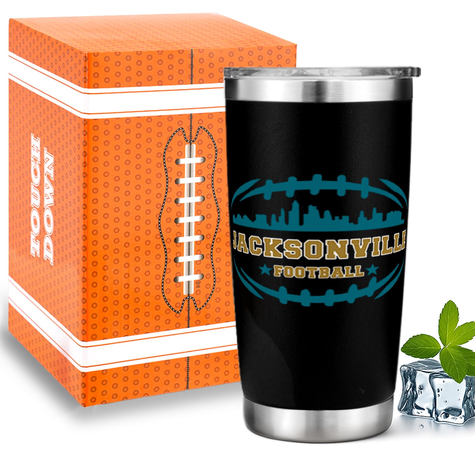 Football Fan 20 Oz Insulated Travel Coffee Cup Mug Tumbler with Lid Jacksonville Themed Merch Shop Men Women Sport Stuff Gear Ap