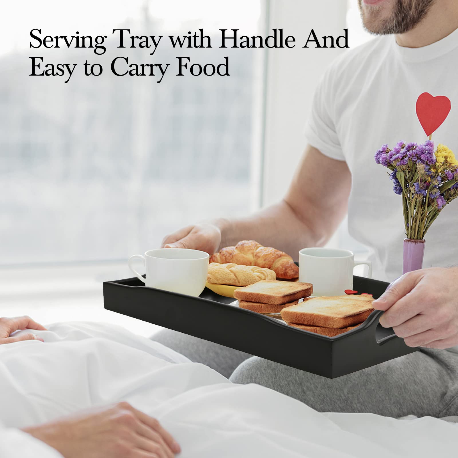 Bamboo Small And Large Food Serving Tray With Handles For Tea Snack Wooden Tray For Kitchen Counter Coffee Living Room Dinner Tr