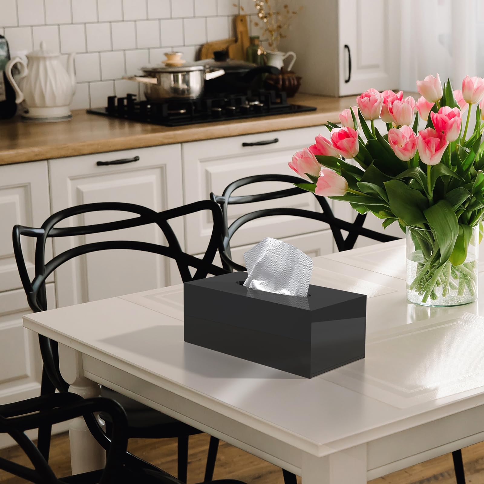Silut Acrylic Tissue Box Cover, Tissue Box Holder, Tissue Box Cover Rectangle, Tissue Cover For Bathroom, Kitchen - Black
