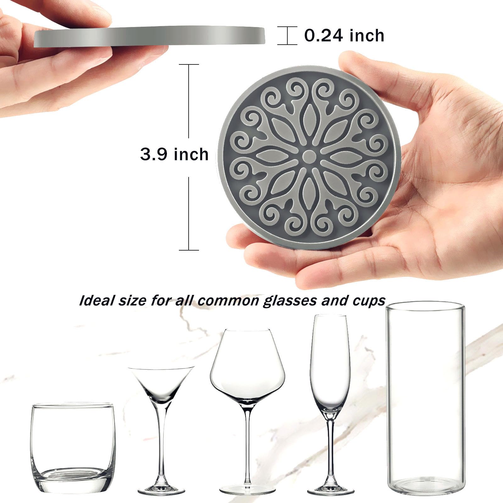 Qusum Coasters For Drinks,Resistant Reusable Silicone Coasters With Holder,Set Of 6 - Great Gift For Birthday, Housewarming, Roo