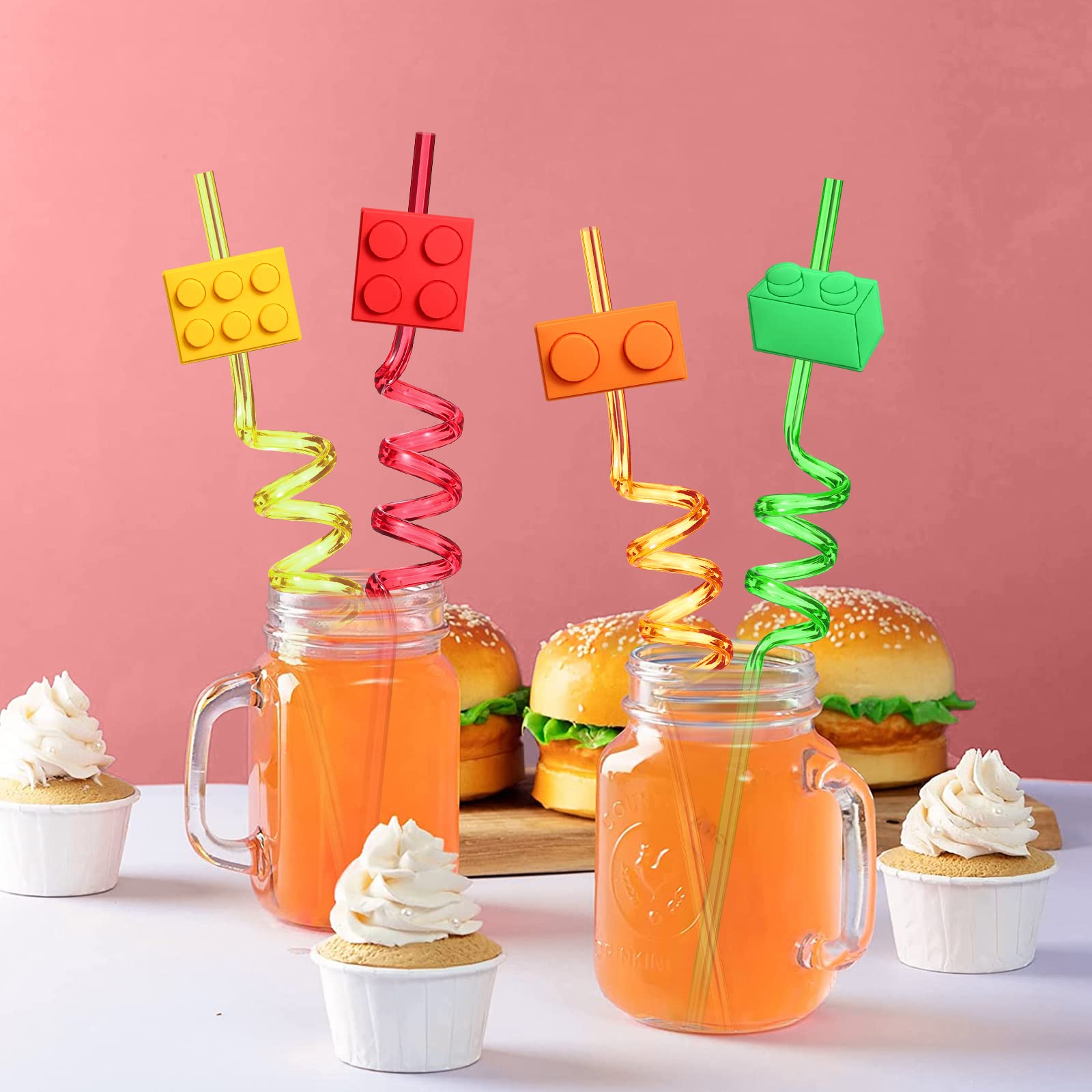 25 Building Blocks Party Favors Brick Block Drinking Straws For Building Blocks Birthday Party Supplies With 2 Pcs Straws Cleani