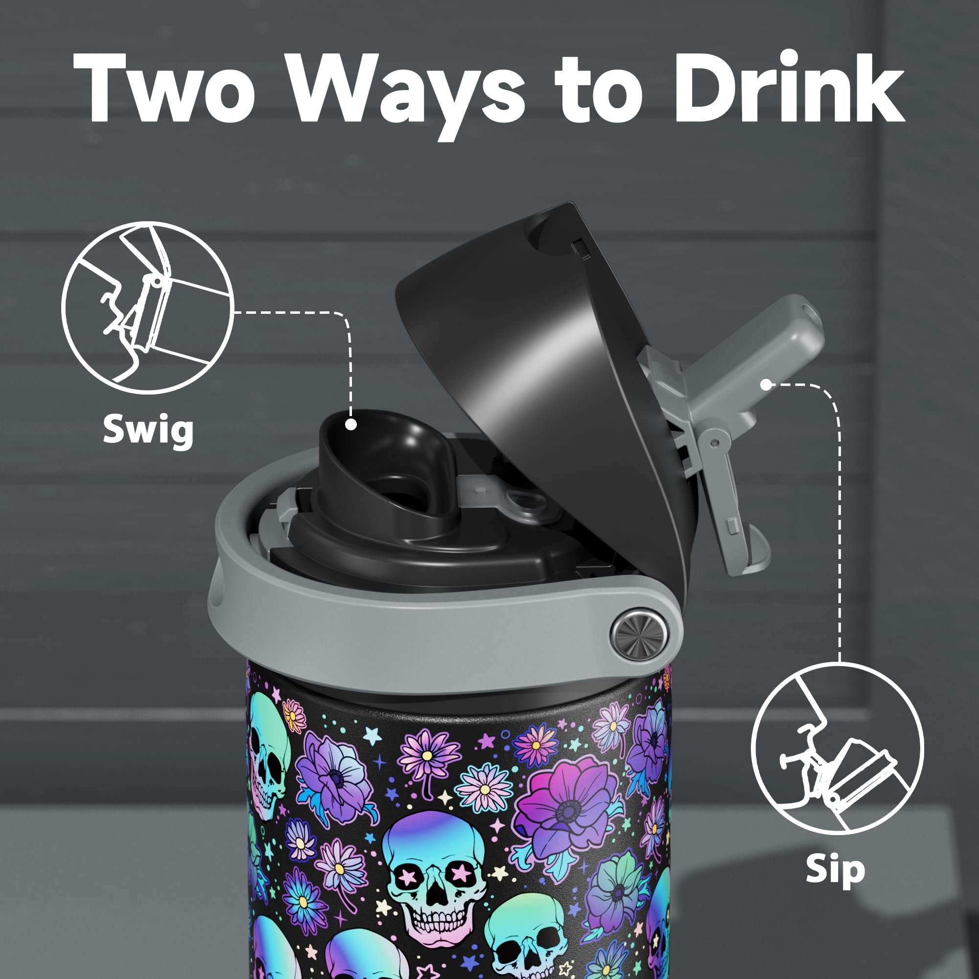 24 oz Halloween Insulated Water Bottle: Meoky Stainless Steel Water Bottle with 2-in-1 Straw and Spout Lid - Leak Proof, Fits in