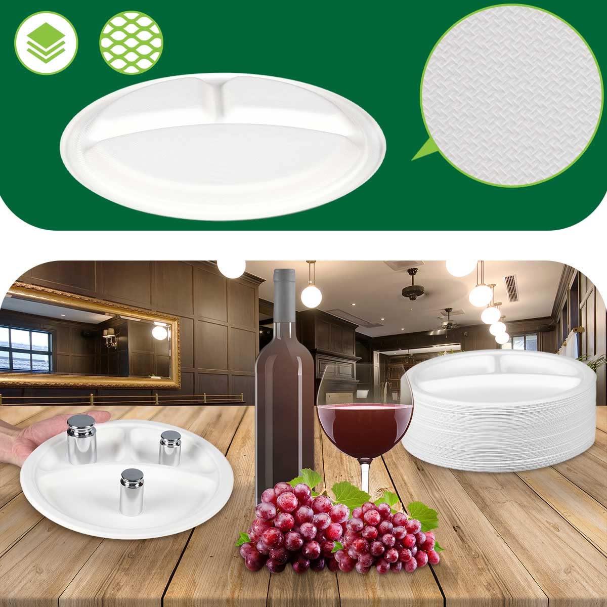 Homurg Large Heavy Duty Paper Bowls 24 Oz In Natural White, Microwavable Sugarcane Disposable Bowl, Eco-Friendly Compostable Chr