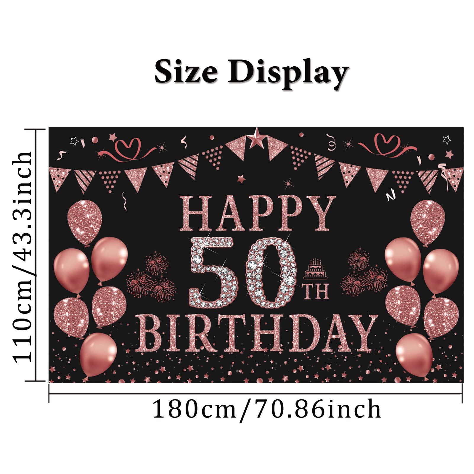 Trgowaul 50Th Birthday Decorations For Women - Rose Gold 50Th Birthday Banner Backdrop 50Th Birthday Party Suppiles Photography
