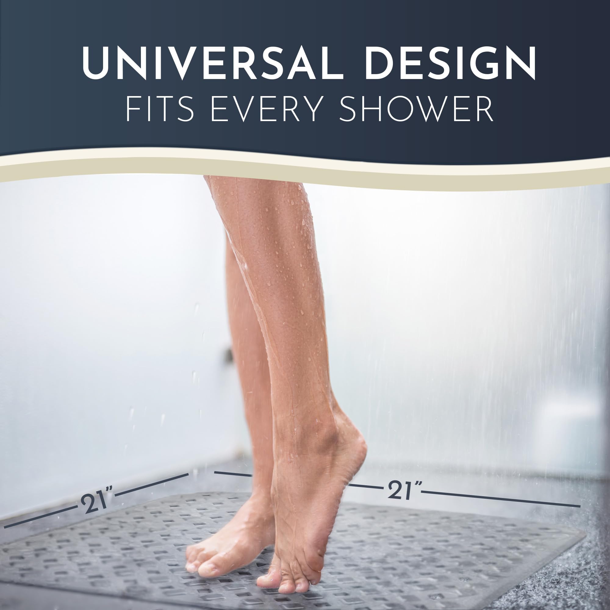 Homerella Anti Slip Shower Mat | Anti Mold Non Slip Bathtub Mat For Inside Shower | Square Floor Shower Mat 21 X 21 Inch With Su