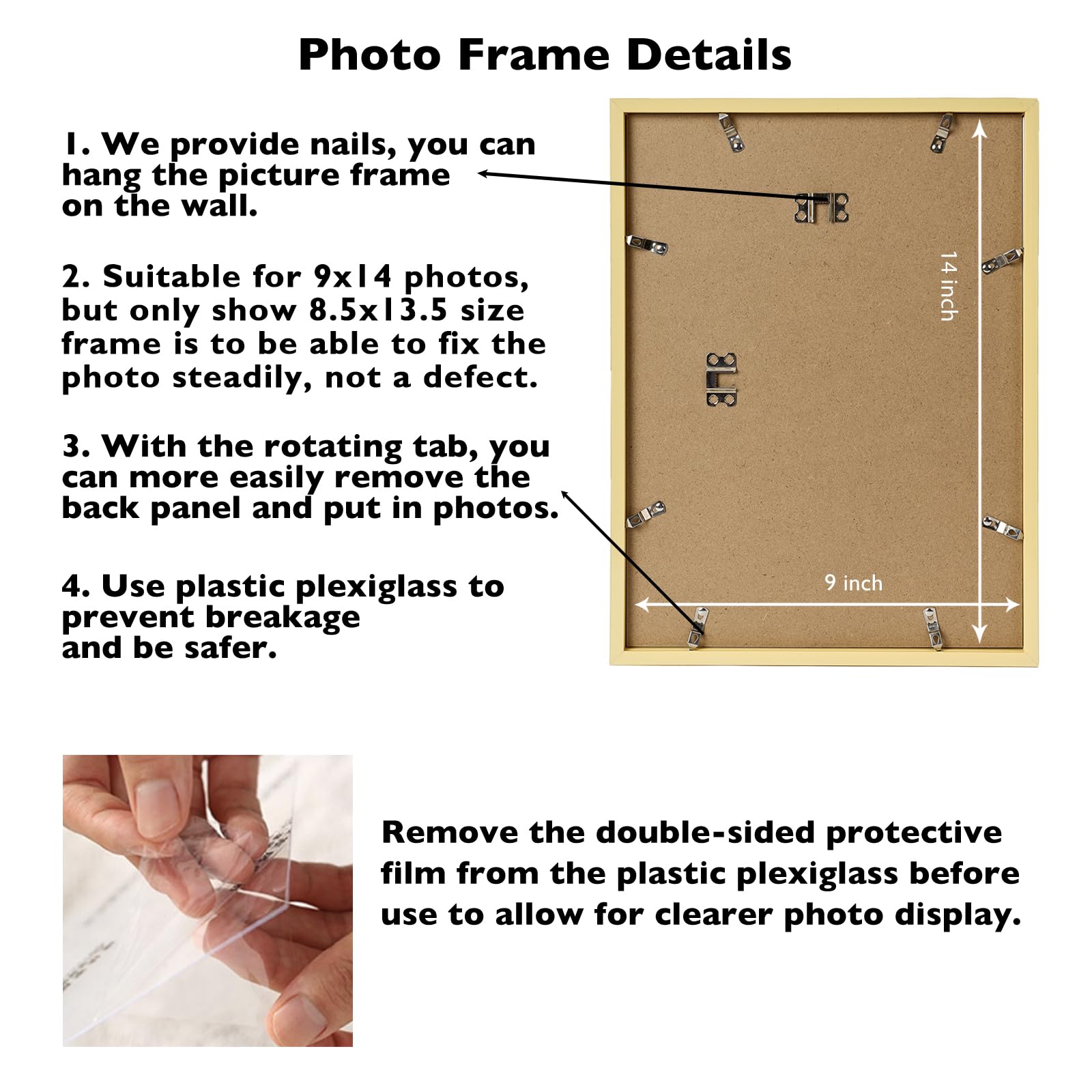 JCJMY 9x14 Picture Frame Gold for Wall Hanging, Wall Mounting Horizontally or Vertically, 9 x 14 Wall Gallery Poster Photo Frame