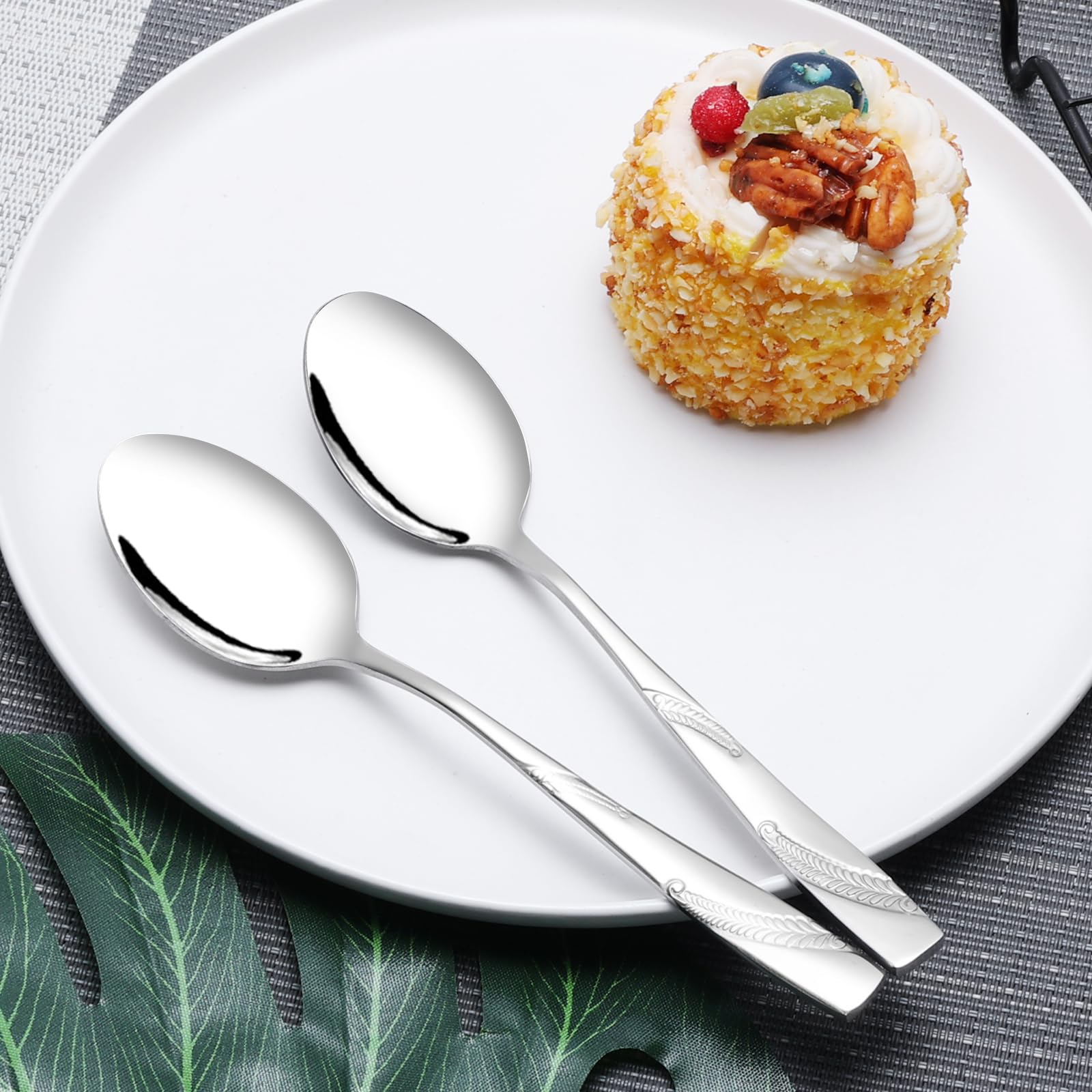 Nicesh 16-Piece Stainless Steel Dessert Spoon, 6.02-Inch Dessert Spoon Silverware Set