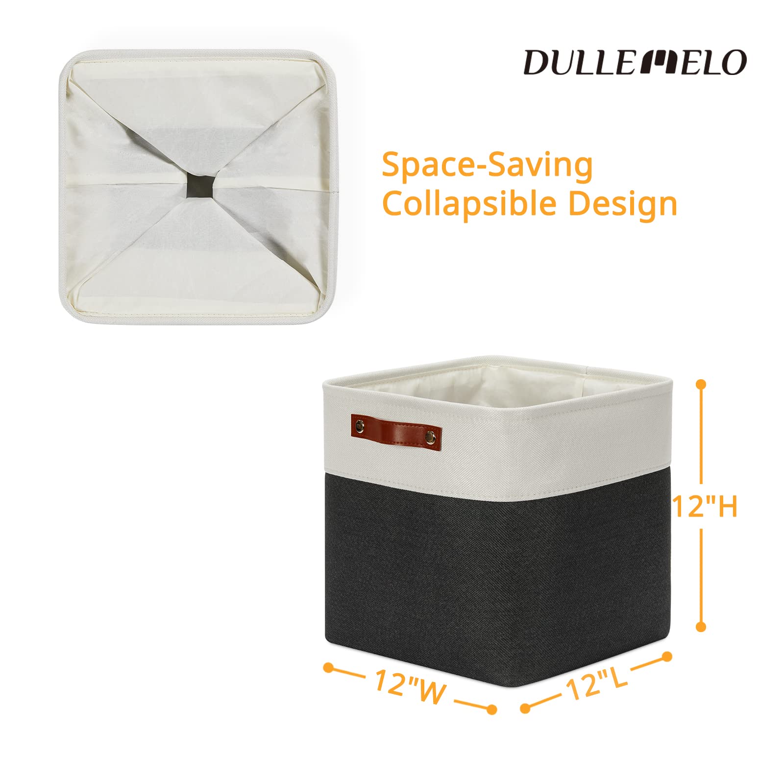 DULLEMELO Set Of 4 Cube Storage Bins  Fabric Storage Basket for Shelves Closet Nursery Toy Storage  12 Inch Collapsible Fabric Bins for Toy Book Magazine Towel Organizers(4 Pack - 12 '' White&Black)