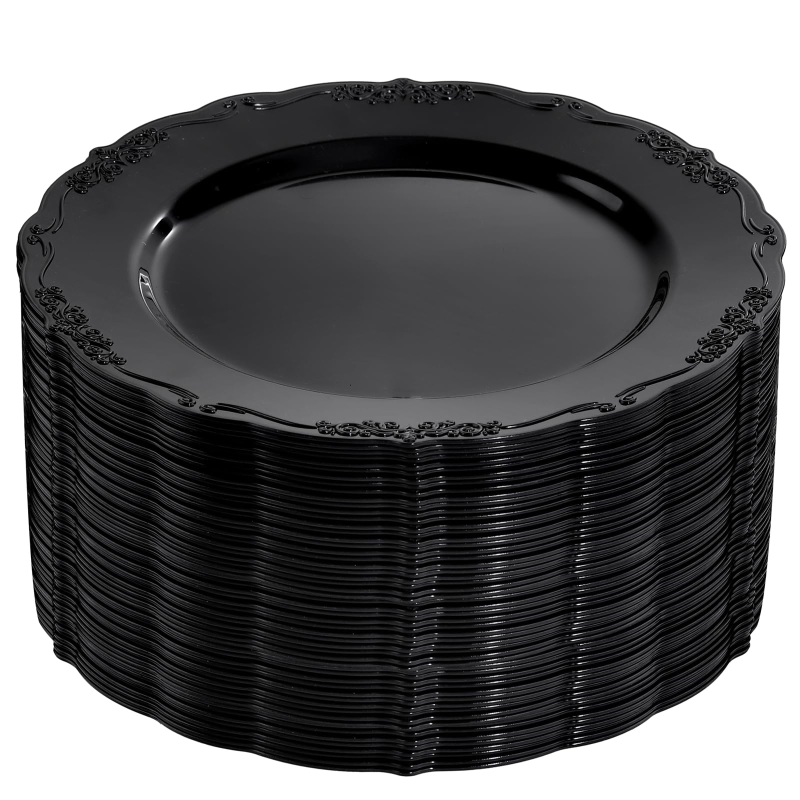 Dayammi 60Pcs Black Plastic Plates, Heavy Duty Black Disposable Plates Premium 10.25Inch Black Dinner Plates Hard Plastic Plates