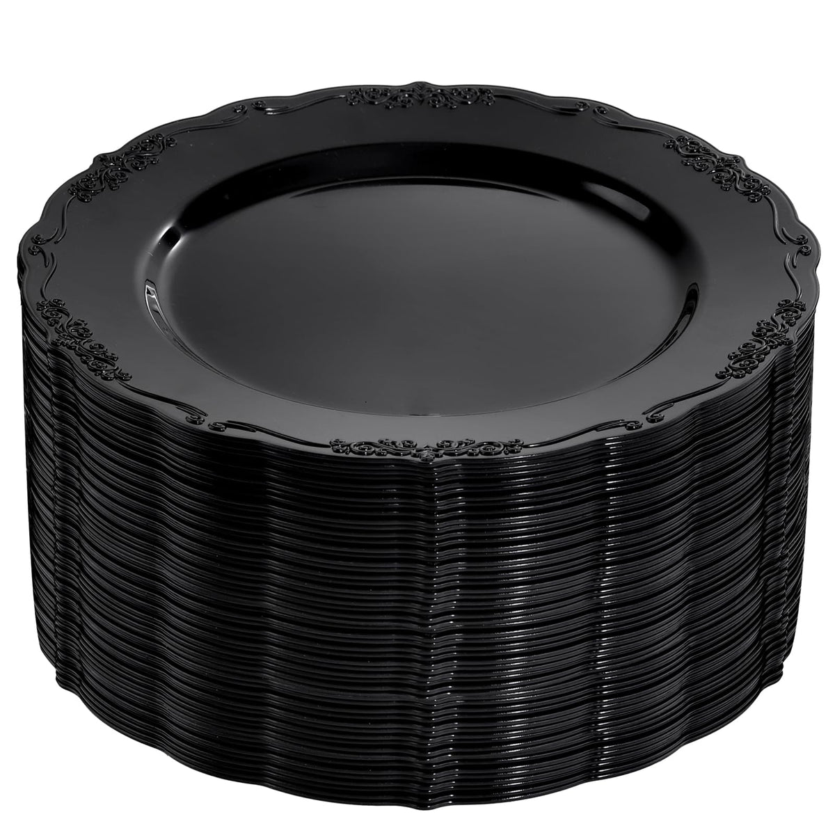 Dayammi 60Pcs Black Plastic Plates, Heavy Duty Black Disposable Plates Premium 10.25Inch Black Dinner Plates Hard Plastic Plates