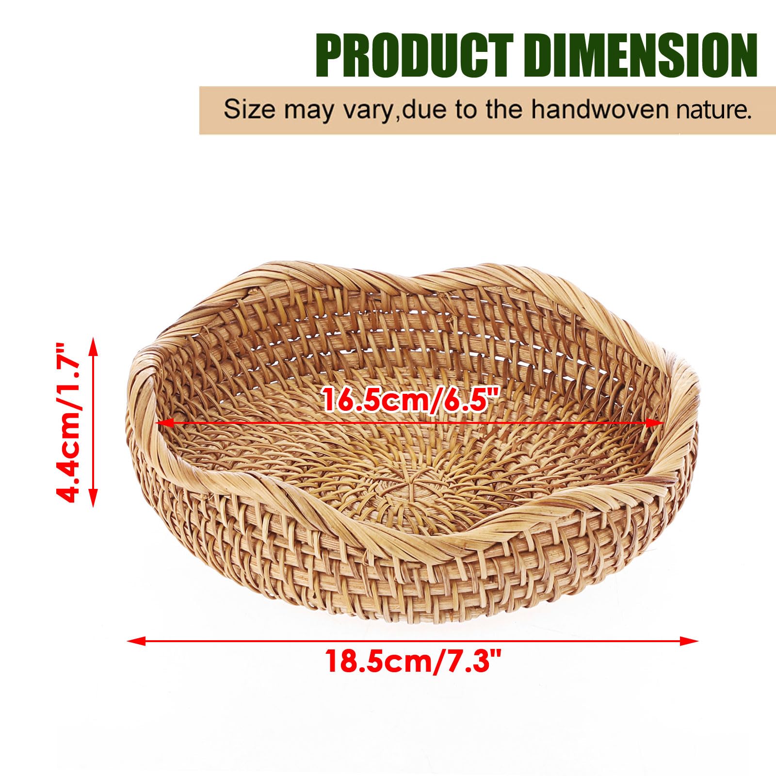 Hipiwe Round Key Basket Bowl for Entryway 7.3 Natural Rattan Fruit Bowl Woven Wicker Basket Serving Tray Rattan Organizer Decora