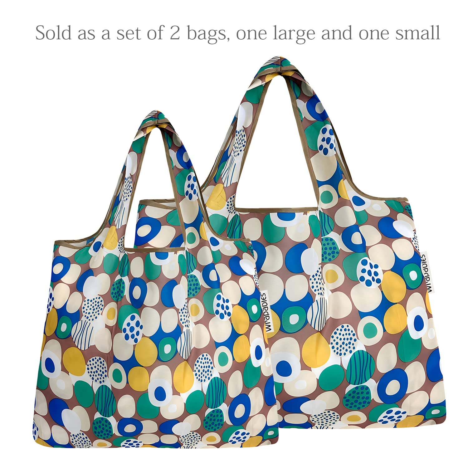Allydrew Large & Small Foldable Tote Nylon Reusable Grocery Bags, Set Of 2, Happy Dots