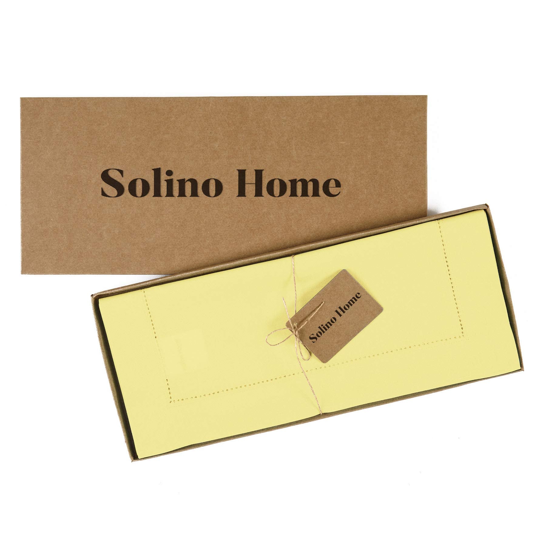 Solino Home Yellow Table Runner 48 Inch - Cotton Linen Hemstitch Short Table Runner 14 X 48 Inch Ideal For Dresser And Coffee Ta