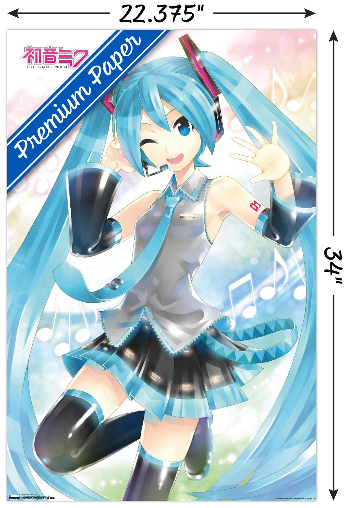 Trends International Hatsune Miku Waving Wall Poster, 22.375" x 34", Premium Poster & Mount Bundle