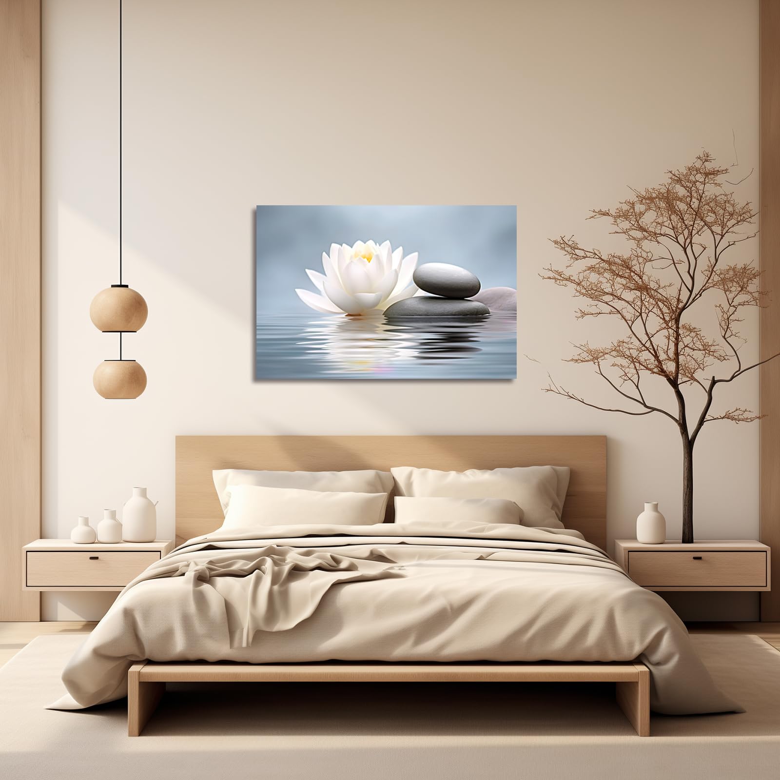 Lzimu Zen Wall Art Lotus Flowers Stones On Water Pictures Water Lily Canvas Prints Bathroom Decor Spa Artwork For Yoga Studio Me