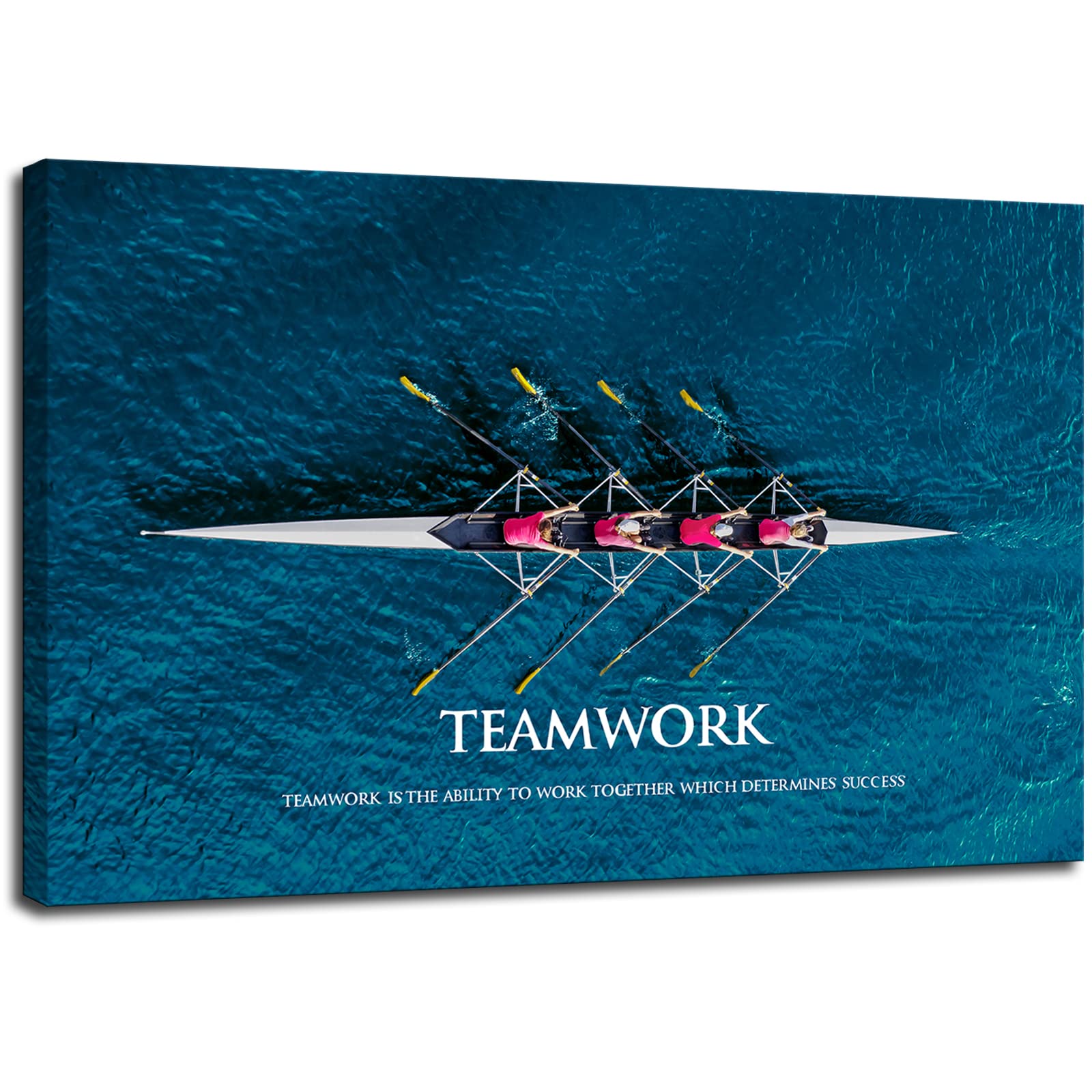 Klvos Inspirational Success Teamwork Canvas Wall Art Rowing Team On Blue Ocean Framed Motivational Self Positive Office Quotes P