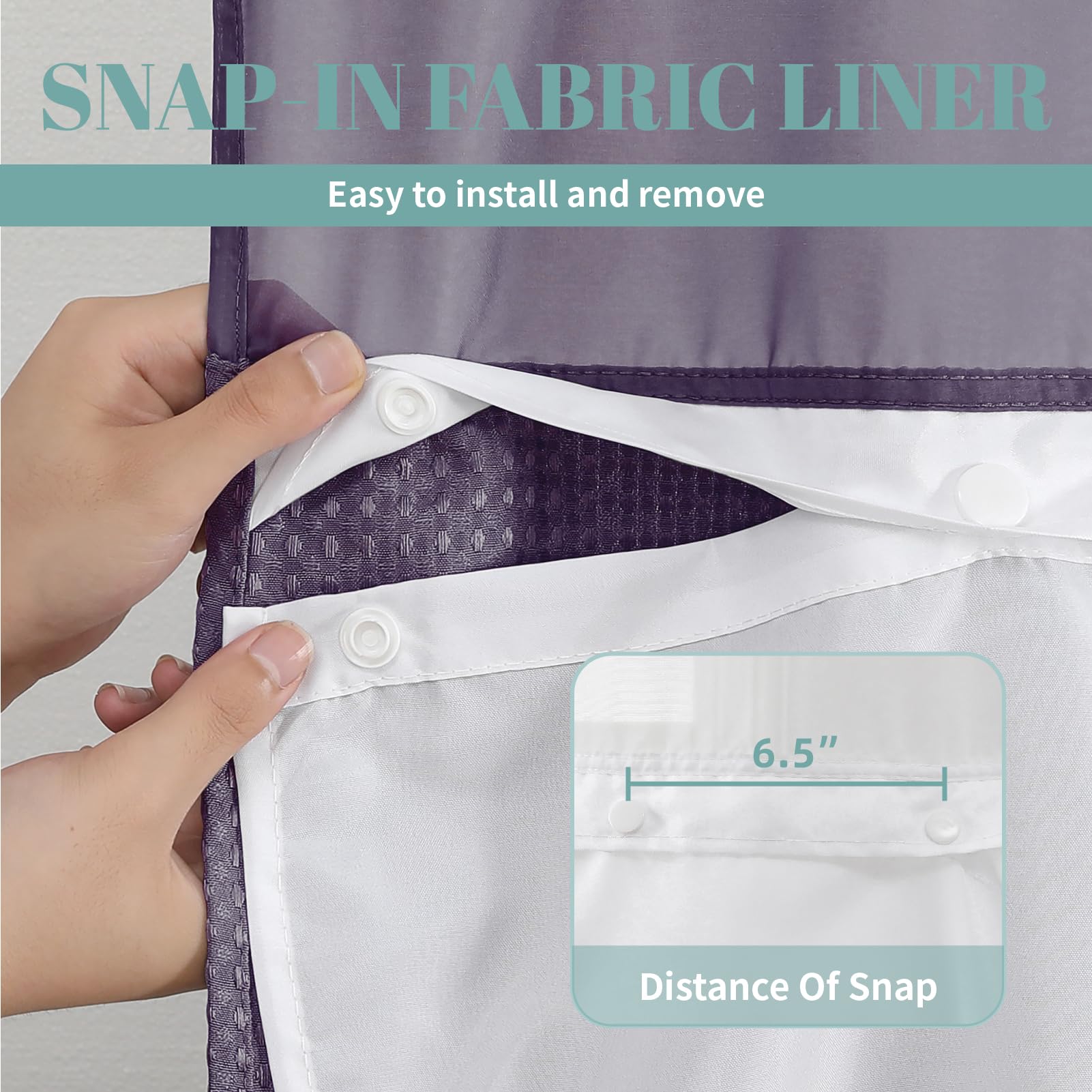 Eachope Purple No Hook Waffle Weave Shower Curtain With Snap-In Liner Replacement, 230Gsm Waterproof Fabric Hotel Shower Curtain