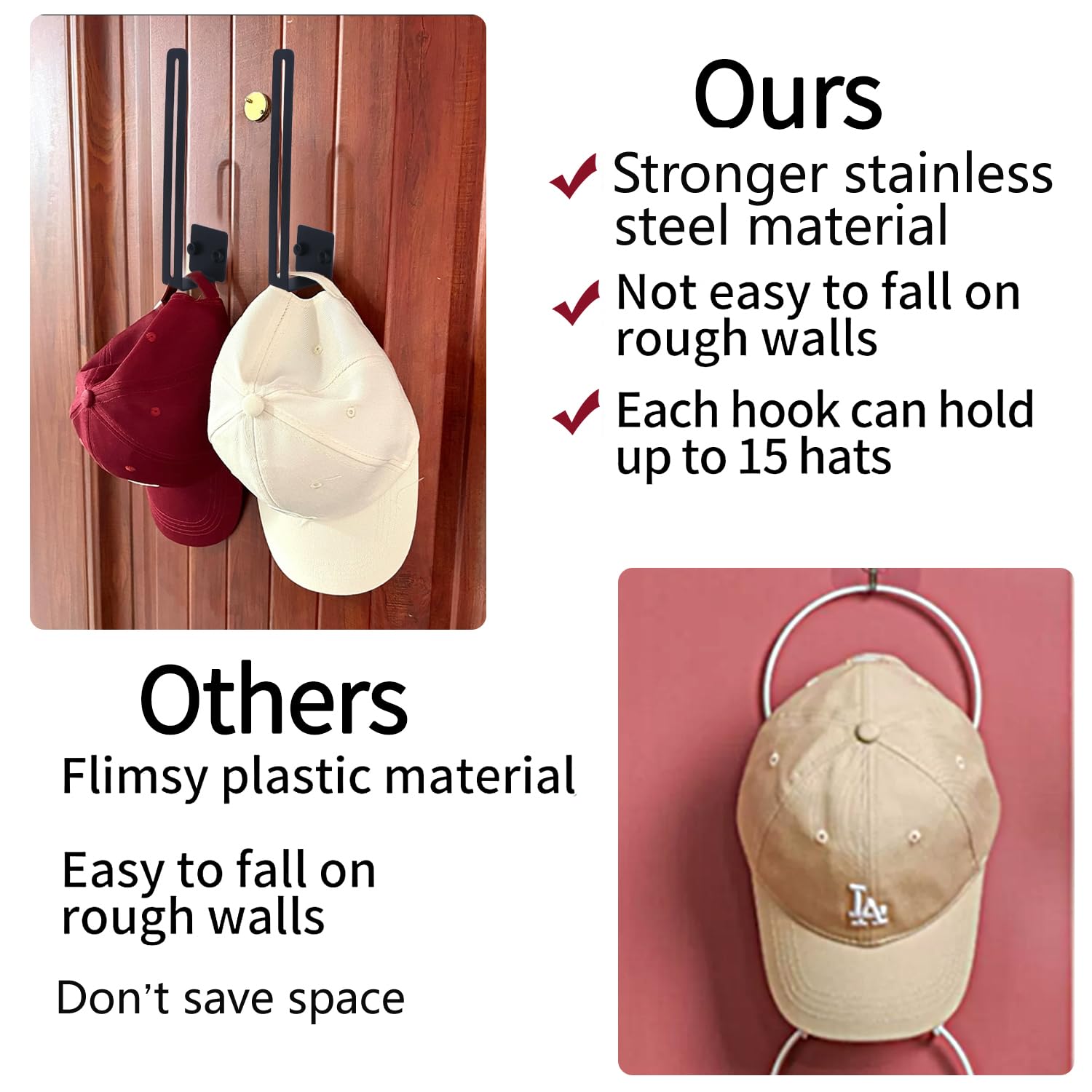 Syxupumi 2 Pack Hat Racks For Baseball Caps Wall