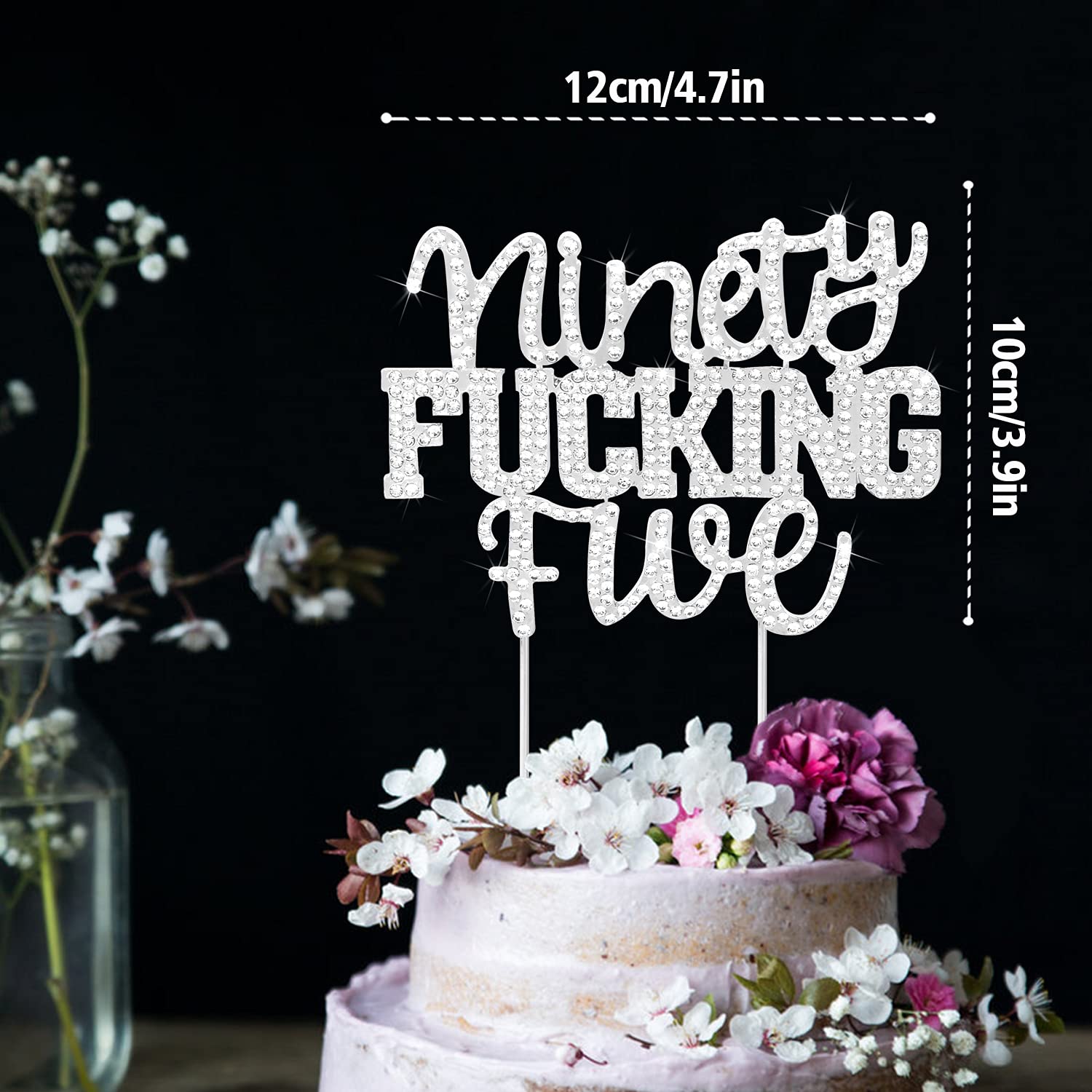 Lingteer Ninety Five Funny Silver Rhinestone Cake Topper - Cheers To 95Th Birthday 95 Years Old Anniversary Party Cake Centerpie