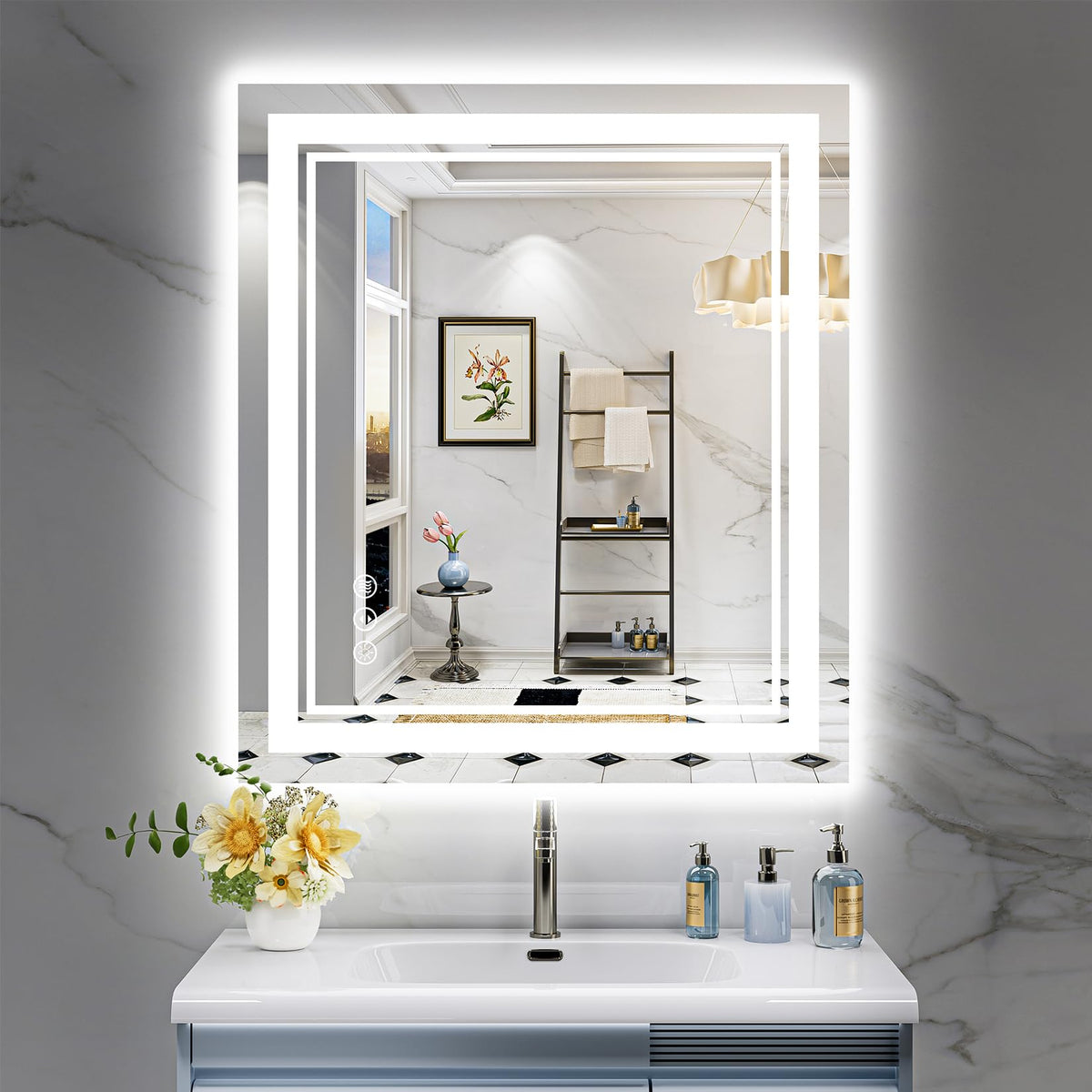 Awandee 28X32 Led Bathroom Mirror With Lights, Front And Backlit Led Mirror For Bathroom, Anti-Fog Lighted Bathroom Mirror, Dimm