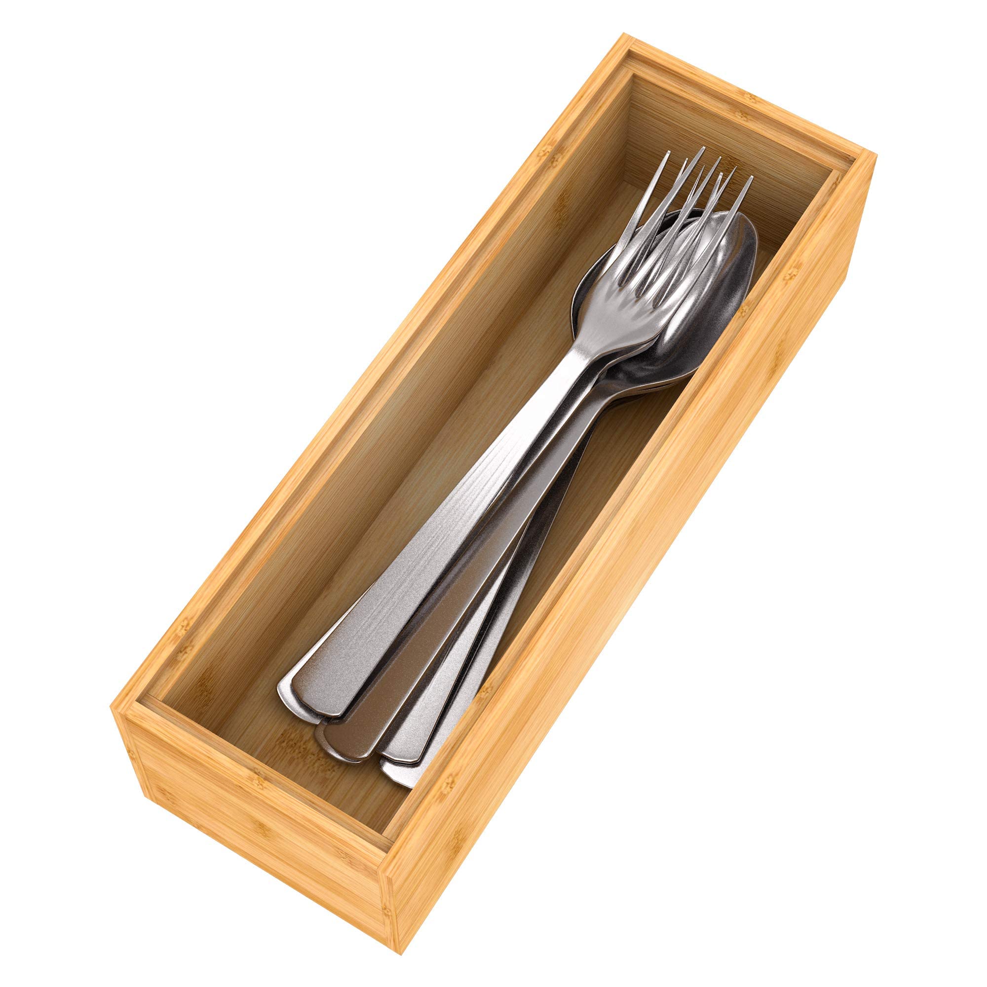 Utensil Organizer Silverware Drawer Organizer - Stackable Bamboo Flatware Caddy Cutlery Holder, Wooden Storage Boxes Tray For Be